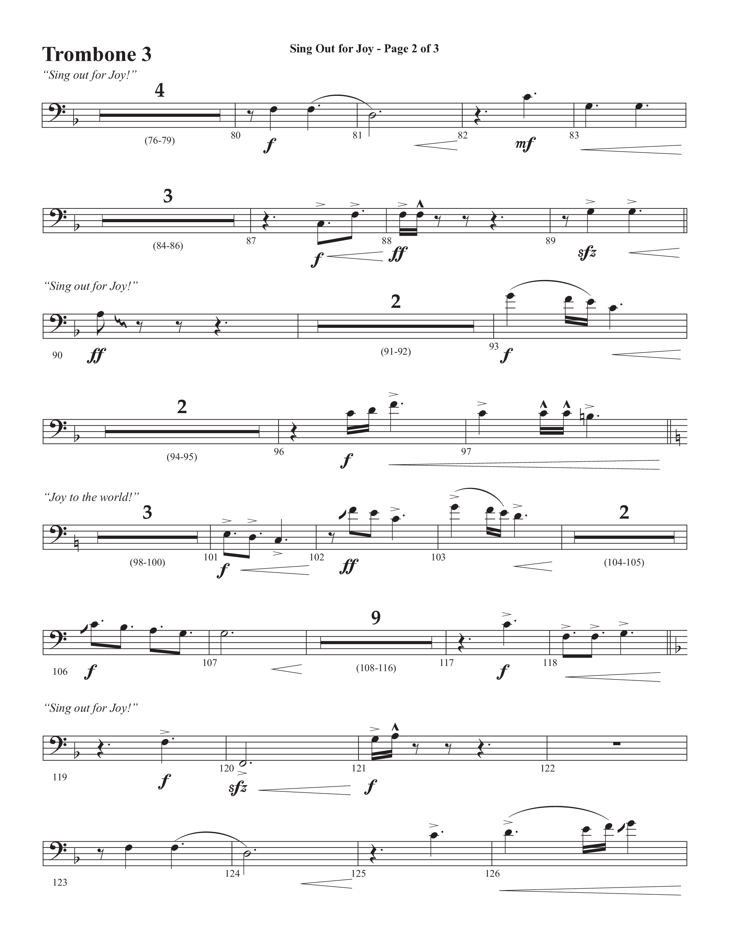 Sing Out For Joy (Choral Anthem SATB) Trombone 3 (Semsen Music / Arr. John Bolin / Orch. Cliff Duren)