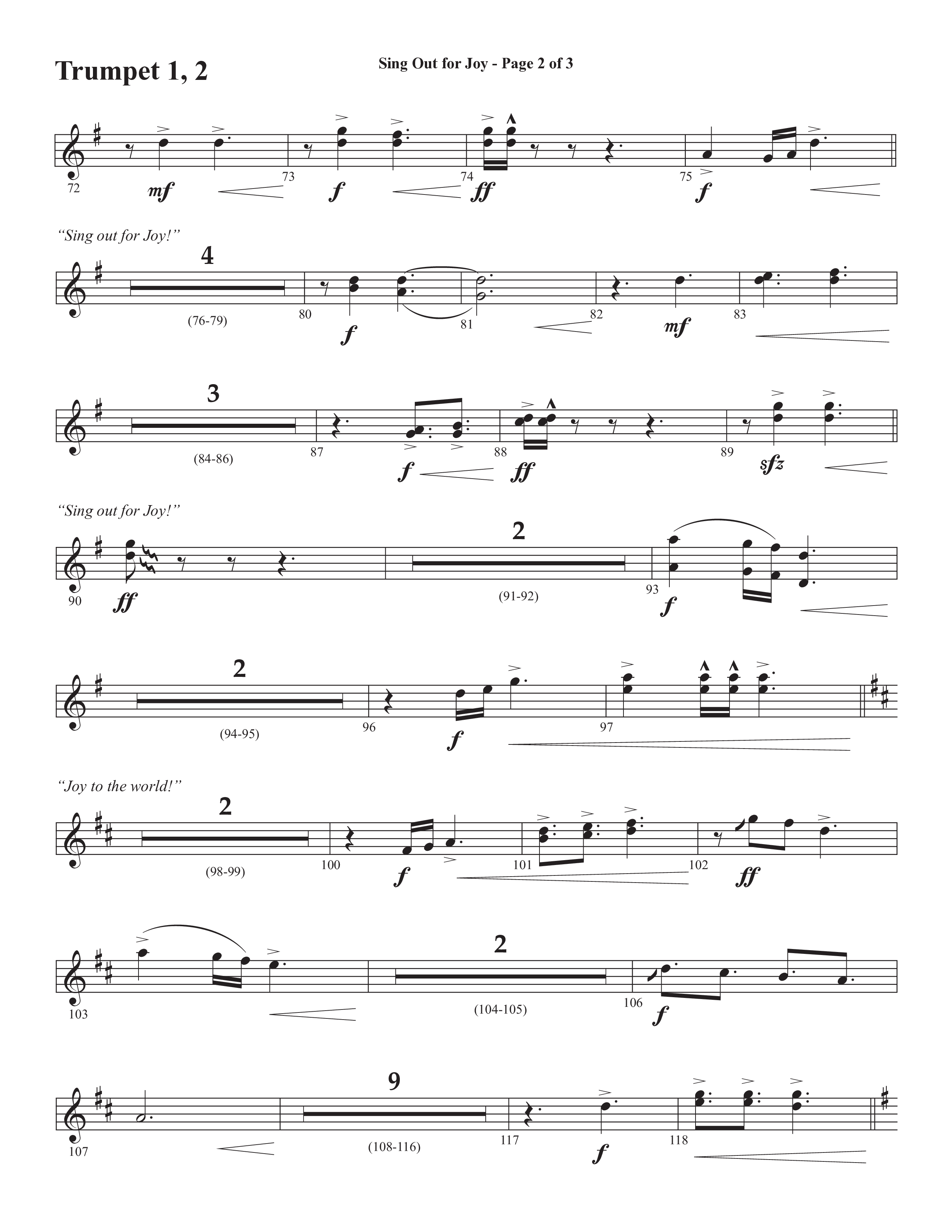 Sing Out For Joy (Choral Anthem SATB) Trumpet 1,2 (Semsen Music / Arr. John Bolin / Orch. Cliff Duren)