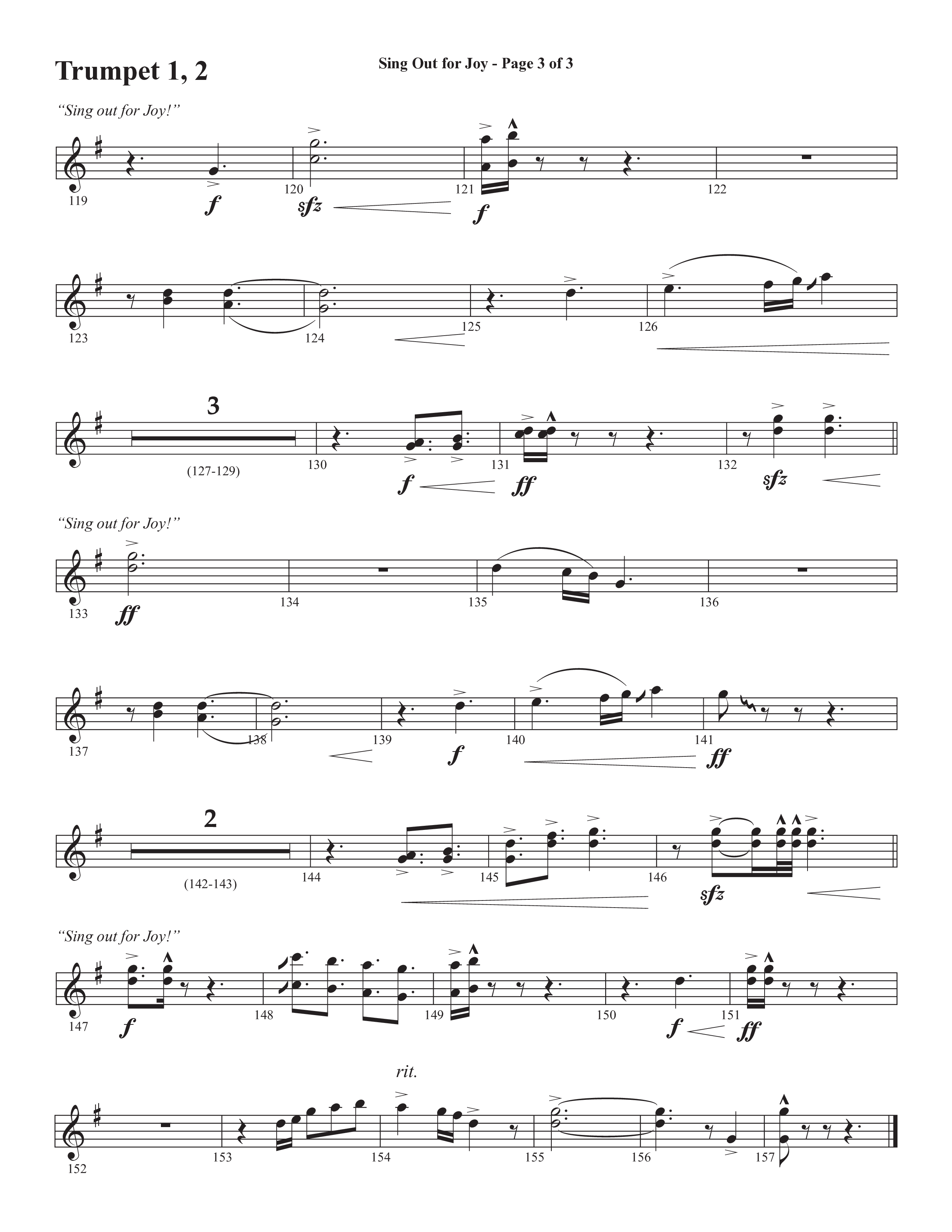 Sing Out For Joy (Choral Anthem SATB) Trumpet 1,2 (Semsen Music / Arr. John Bolin / Orch. Cliff Duren)