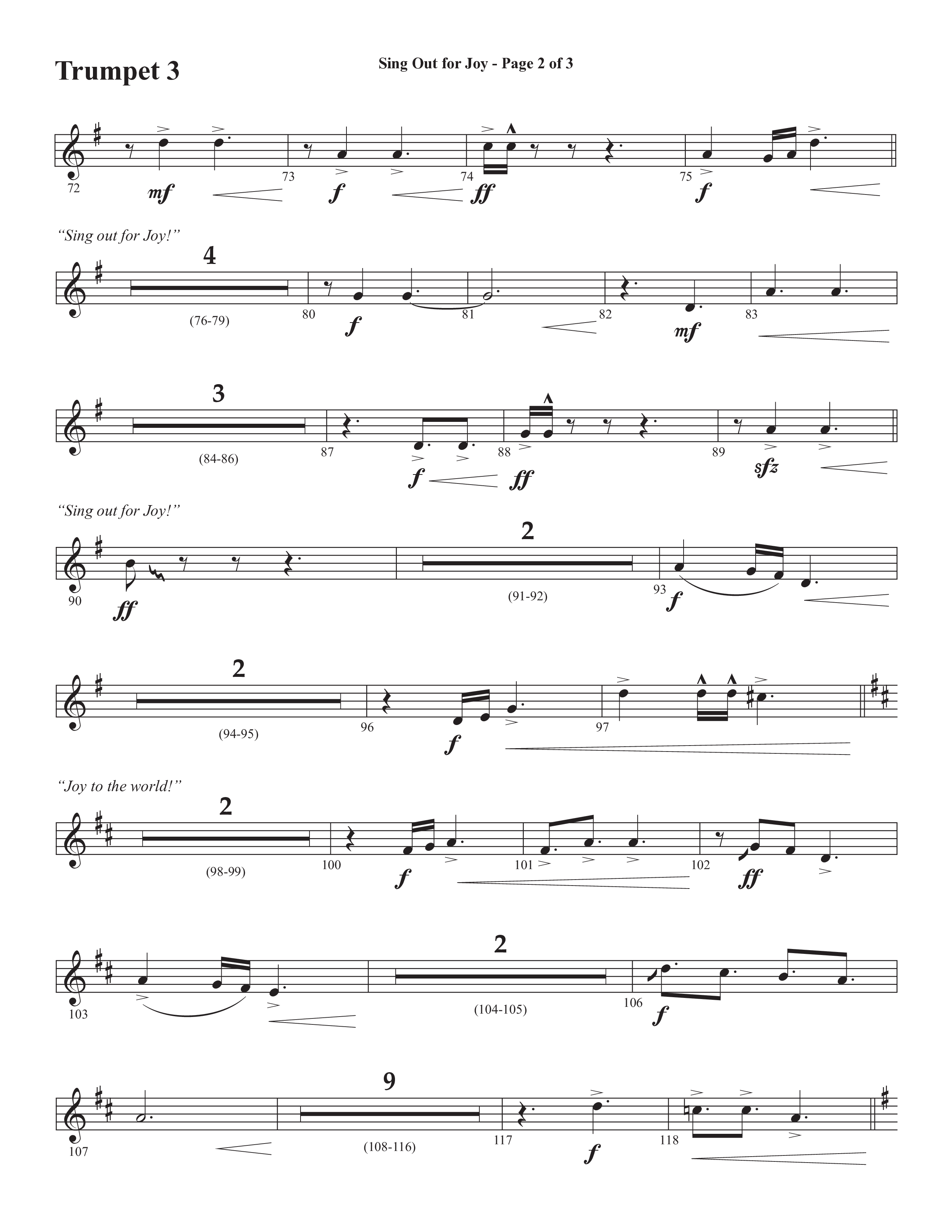 Sing Out For Joy (Choral Anthem SATB) Trumpet 3 (Semsen Music / Arr. John Bolin / Orch. Cliff Duren)
