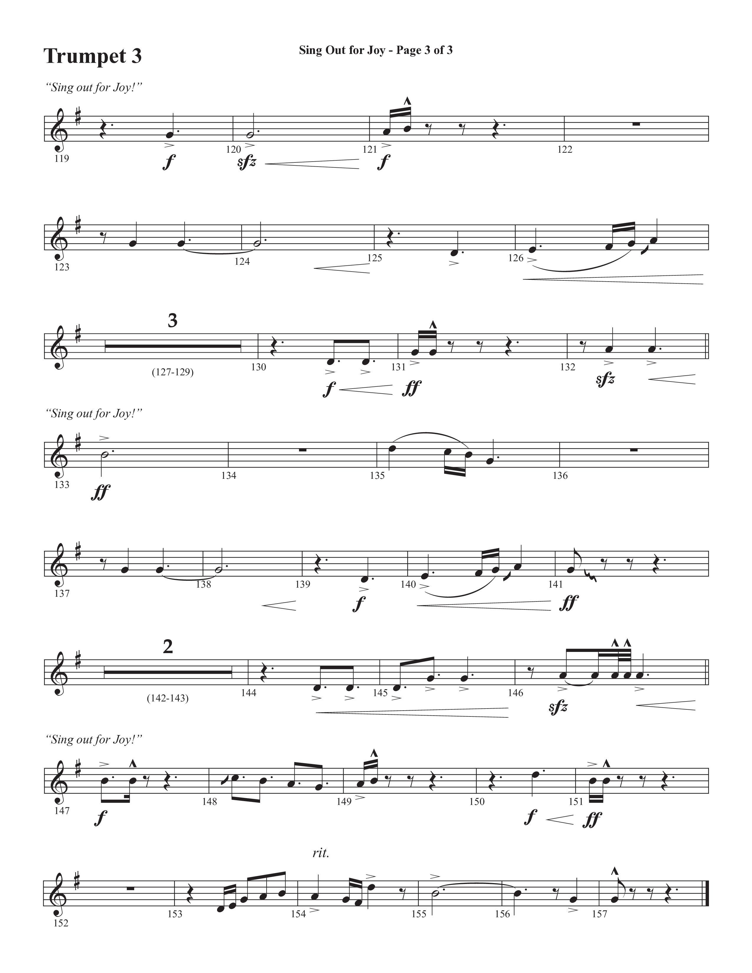 Sing Out For Joy (Choral Anthem SATB) Trumpet 3 (Semsen Music / Arr. John Bolin / Orch. Cliff Duren)