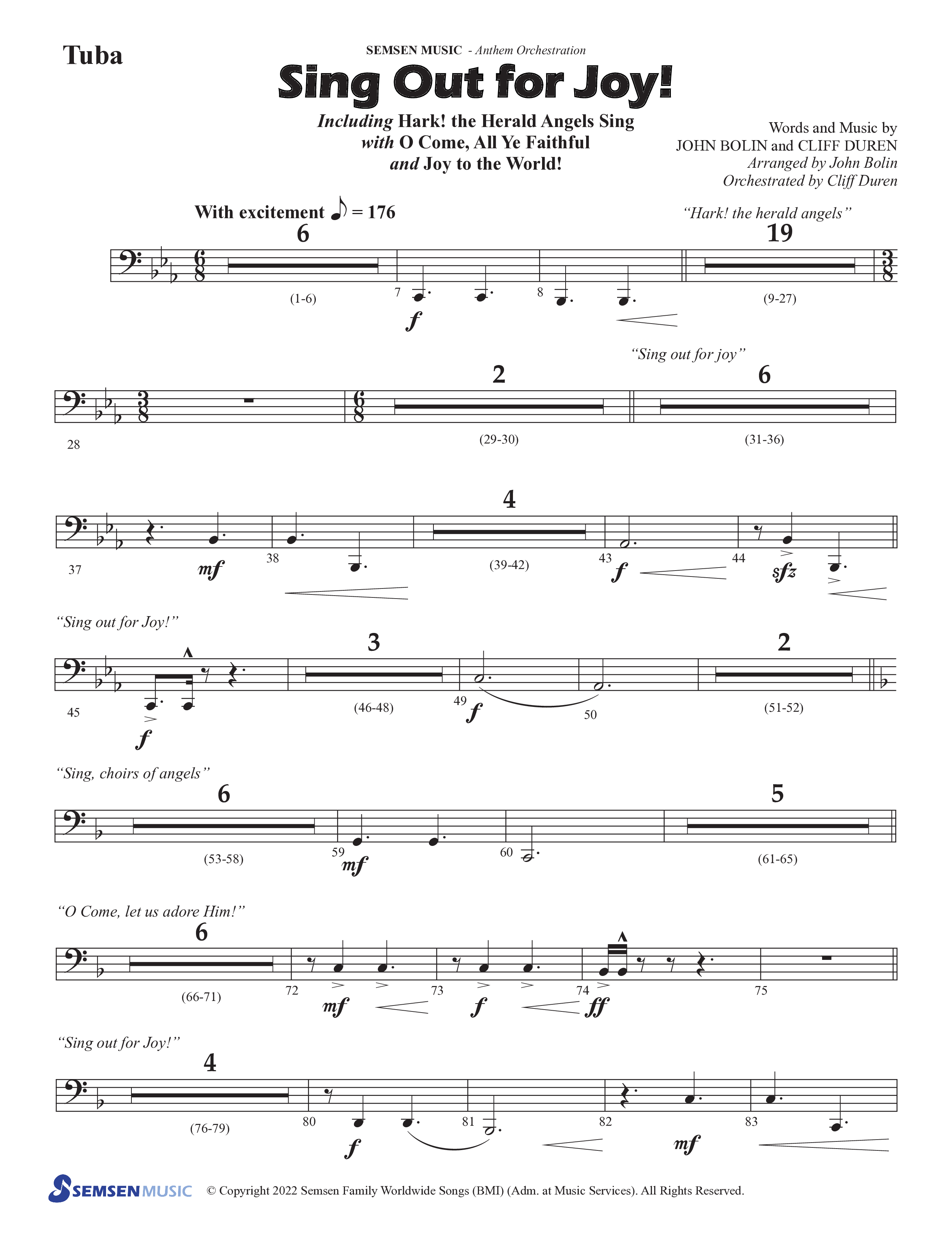 Sing Out For Joy (Choral Anthem SATB) Tuba (Semsen Music / Arr. John Bolin / Orch. Cliff Duren)