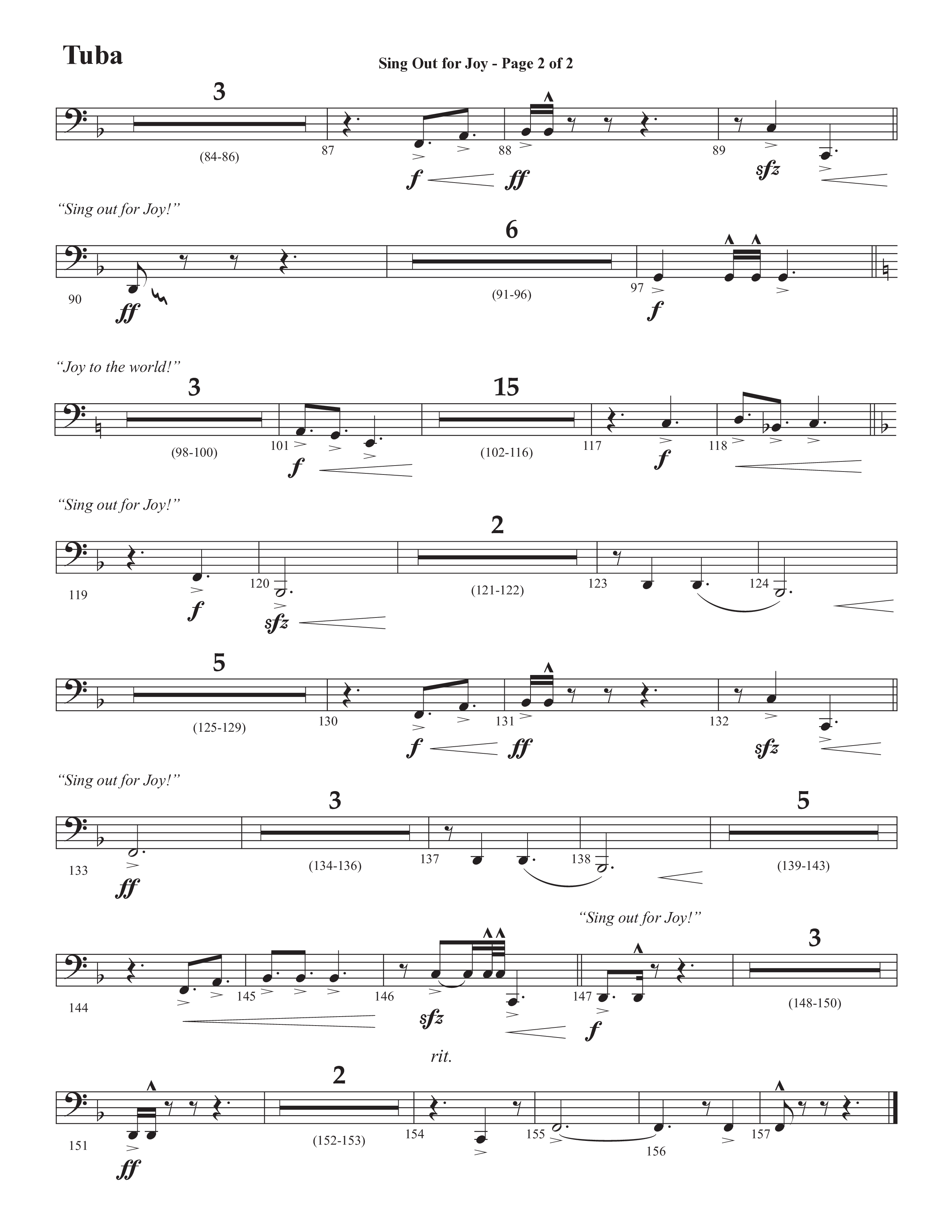 Sing Out For Joy (Choral Anthem SATB) Tuba (Semsen Music / Arr. John Bolin / Orch. Cliff Duren)