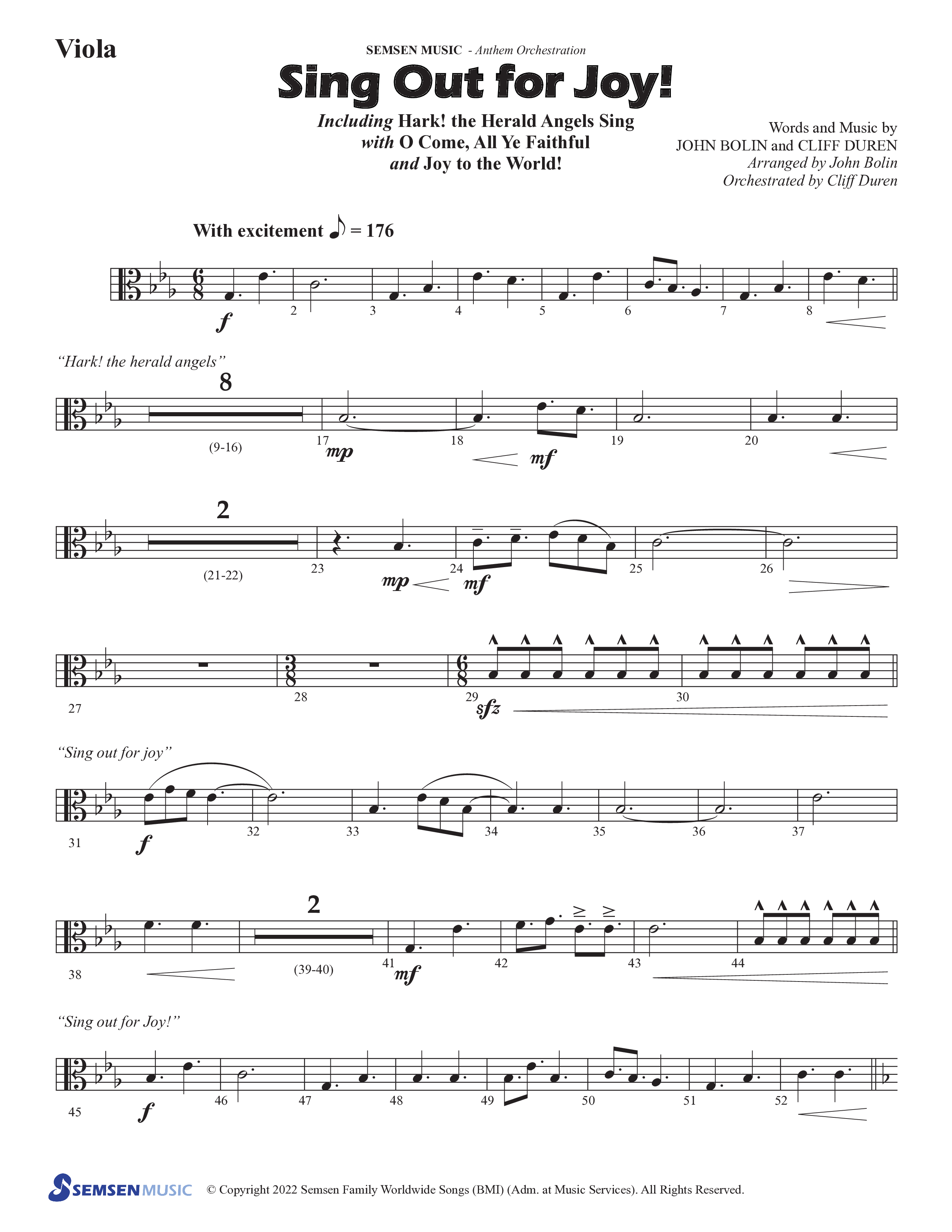 Sing Out For Joy (Choral Anthem SATB) Viola (Semsen Music / Arr. John Bolin / Orch. Cliff Duren)