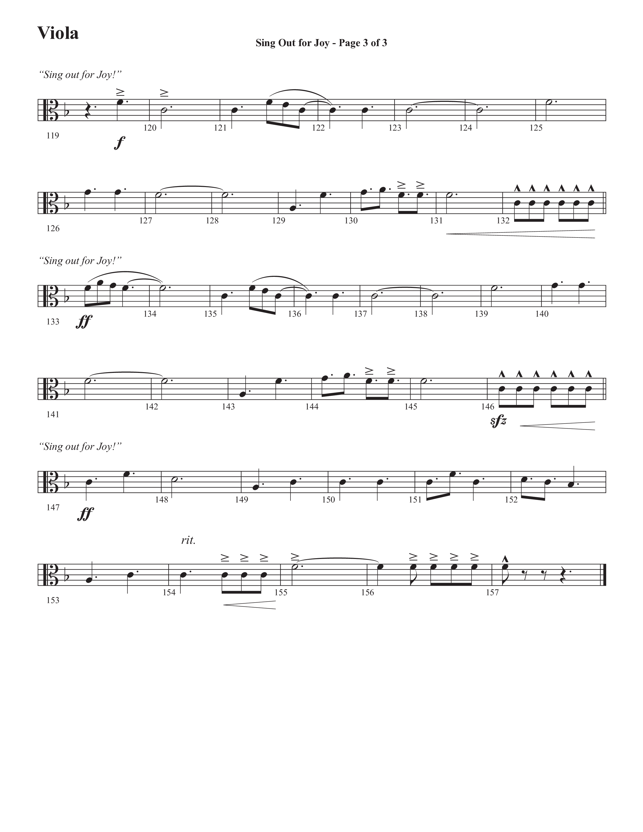 Sing Out For Joy (Choral Anthem SATB) Viola (Semsen Music / Arr. John Bolin / Orch. Cliff Duren)