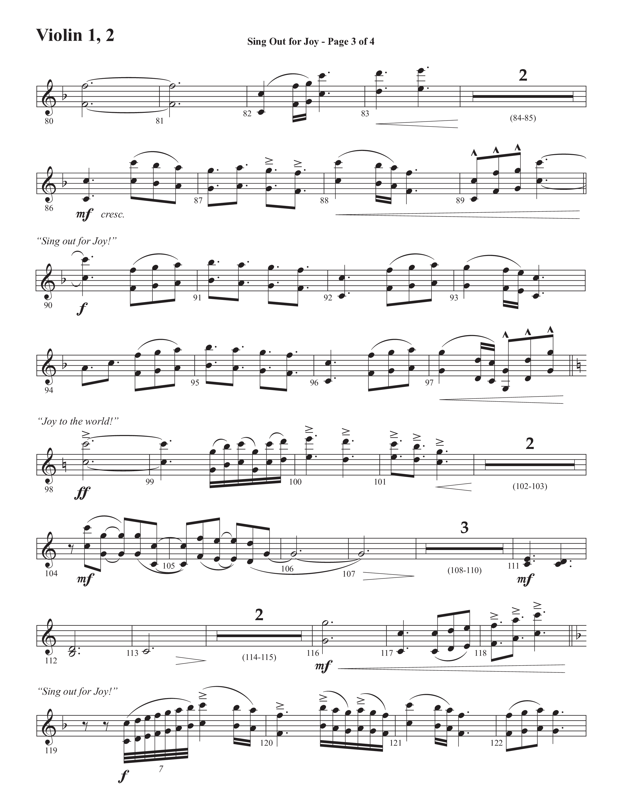 Sing Out For Joy (Choral Anthem SATB) Violin 1/2 (Semsen Music / Arr. John Bolin / Orch. Cliff Duren)