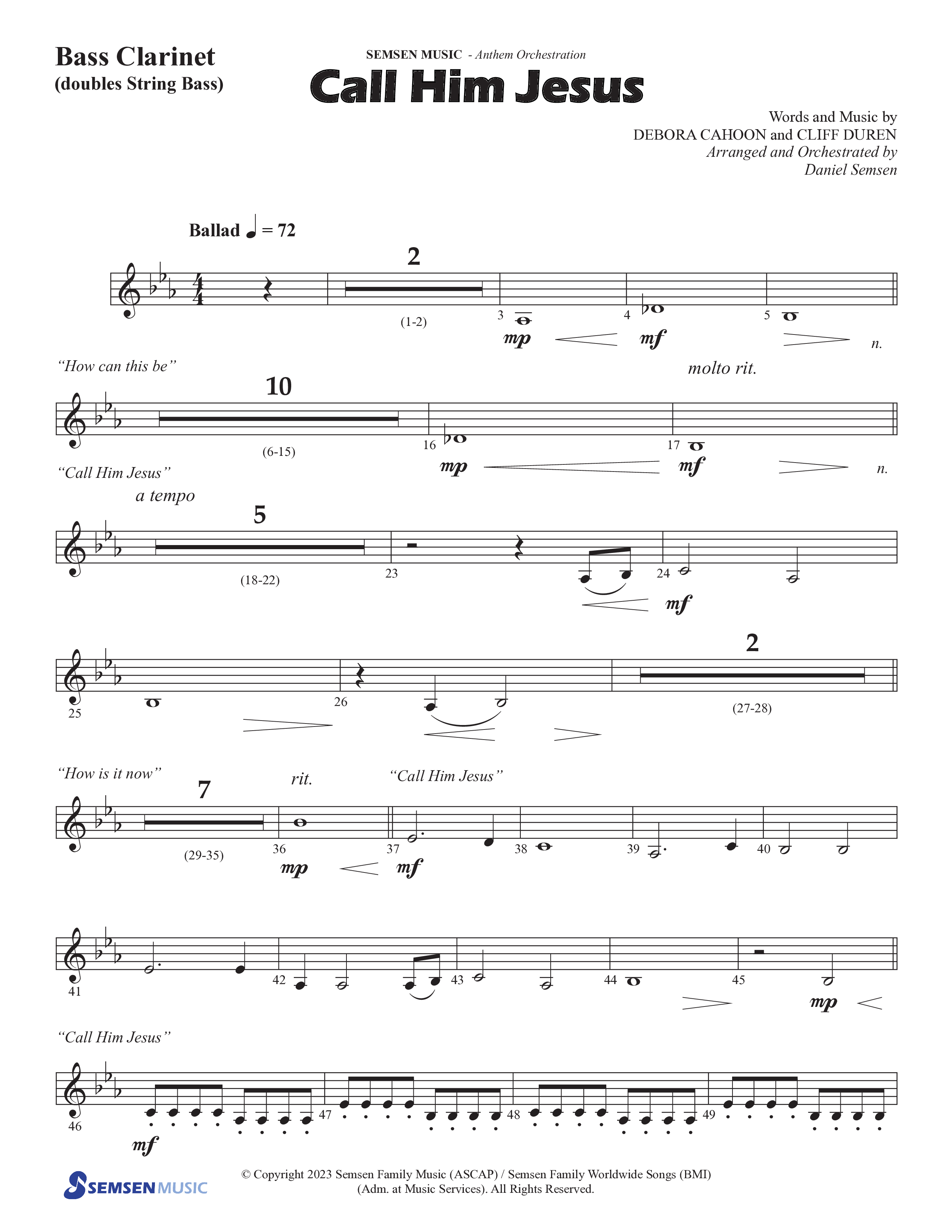 Call Him Jesus (Choral Anthem SATB) Bass Clarinet (Semsen Music / Arr. Daniel Semsen)