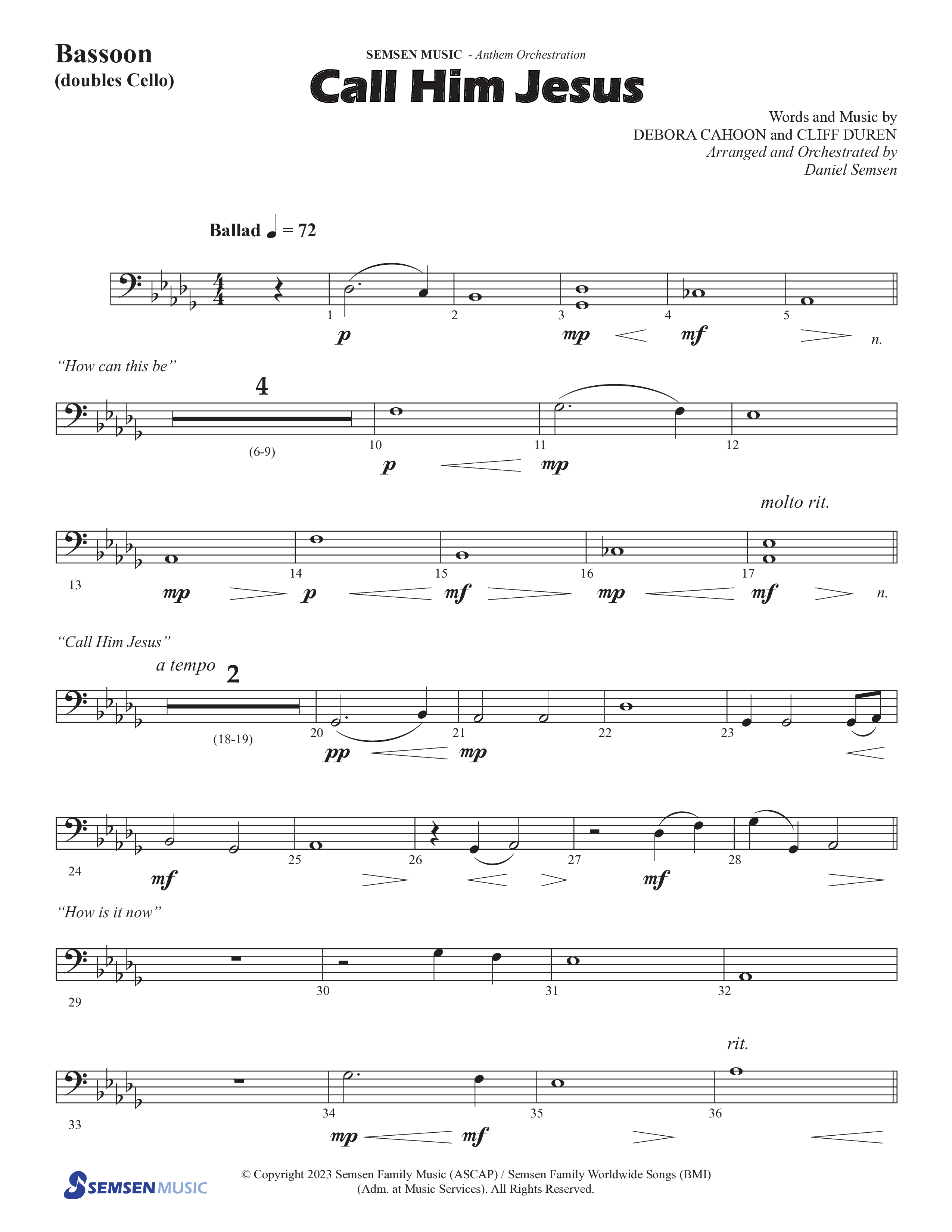 Call Him Jesus (Choral Anthem SATB) Bassoon (Semsen Music / Arr. Daniel Semsen)