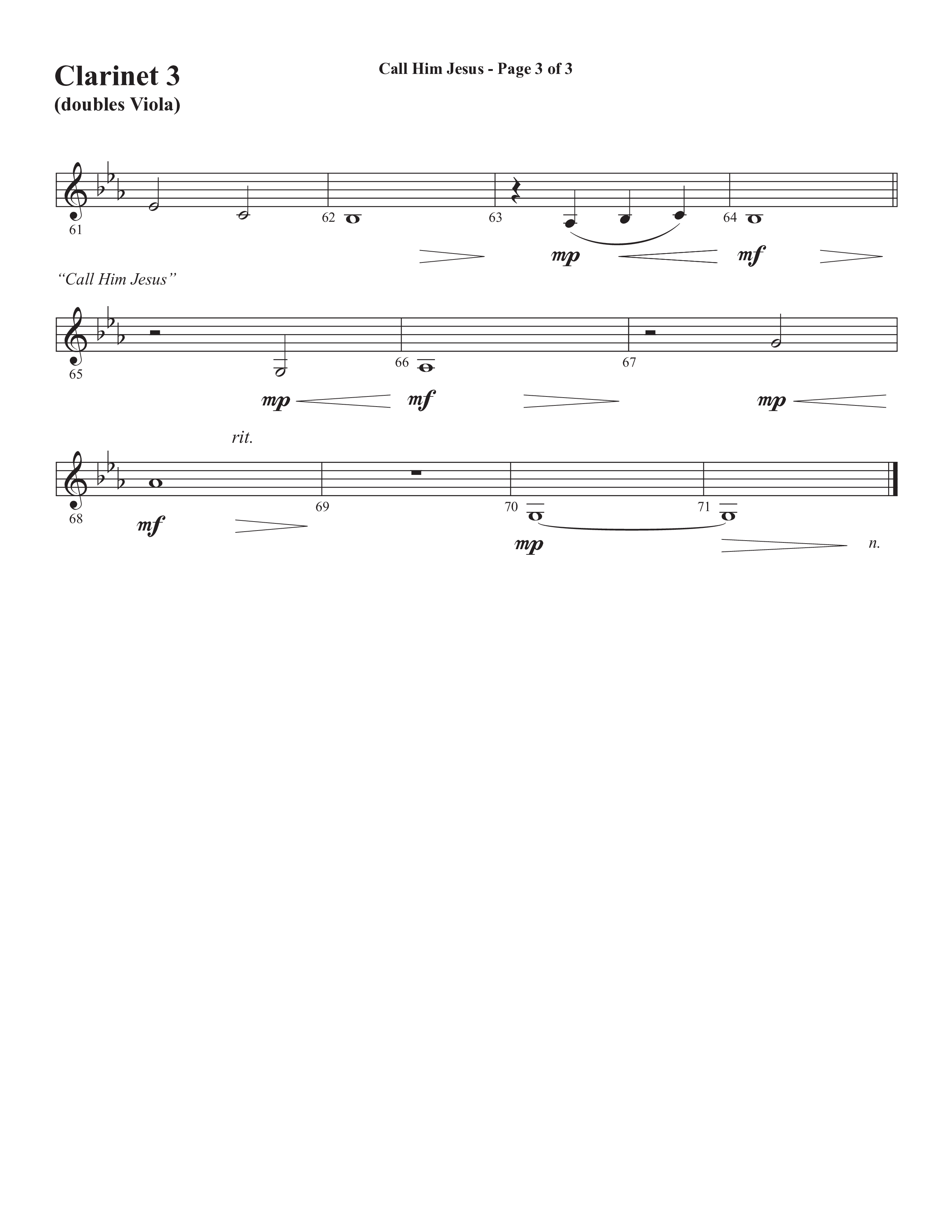 Call Him Jesus (Choral Anthem SATB) Clarinet 3 (Semsen Music / Arr. Daniel Semsen)