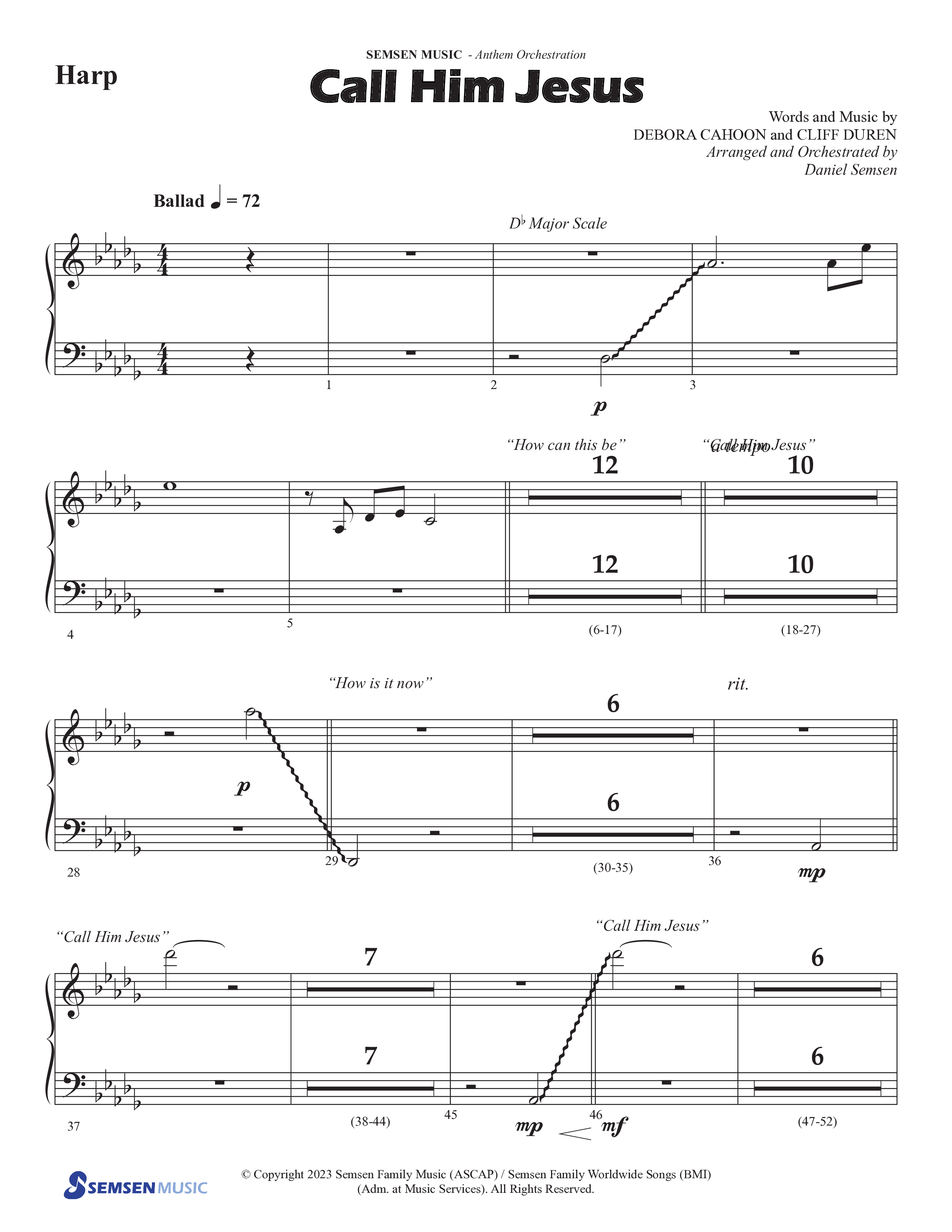 Call Him Jesus (Choral Anthem SATB) Harp (Semsen Music / Arr. Daniel Semsen)