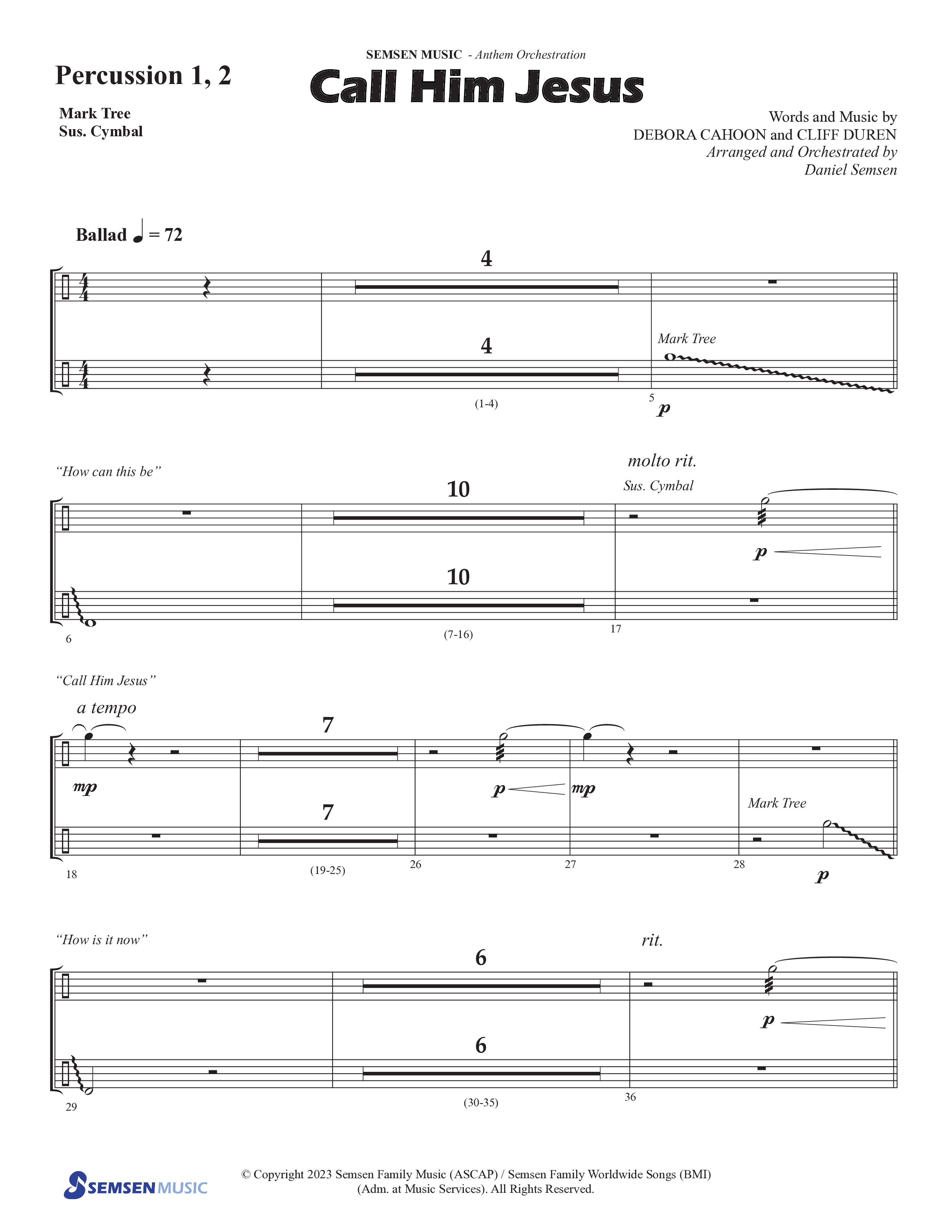 Call Him Jesus (Choral Anthem SATB) Percussion 1/2 (Semsen Music / Arr. Daniel Semsen)