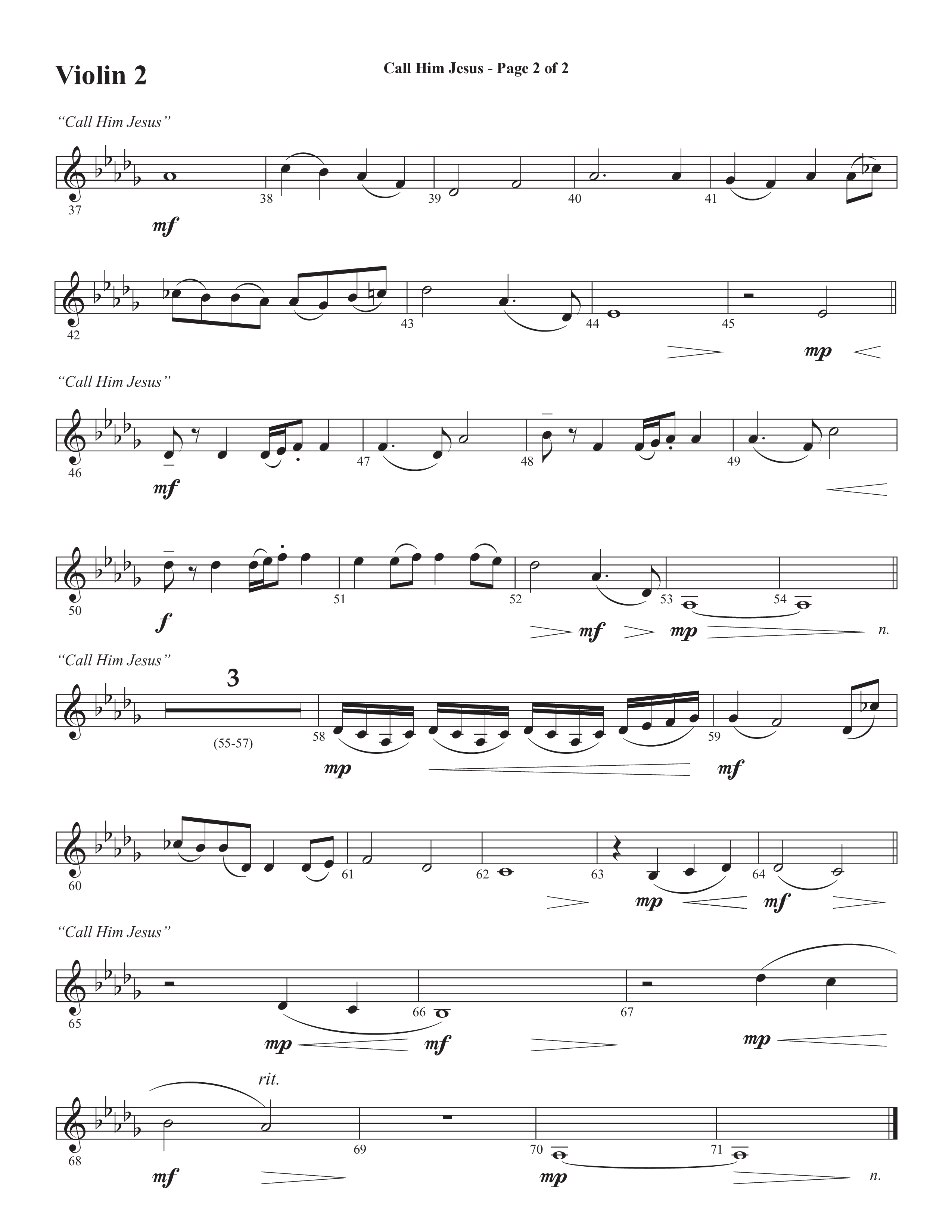 Call Him Jesus (Choral Anthem SATB) Violin 2 (Semsen Music / Arr. Daniel Semsen)