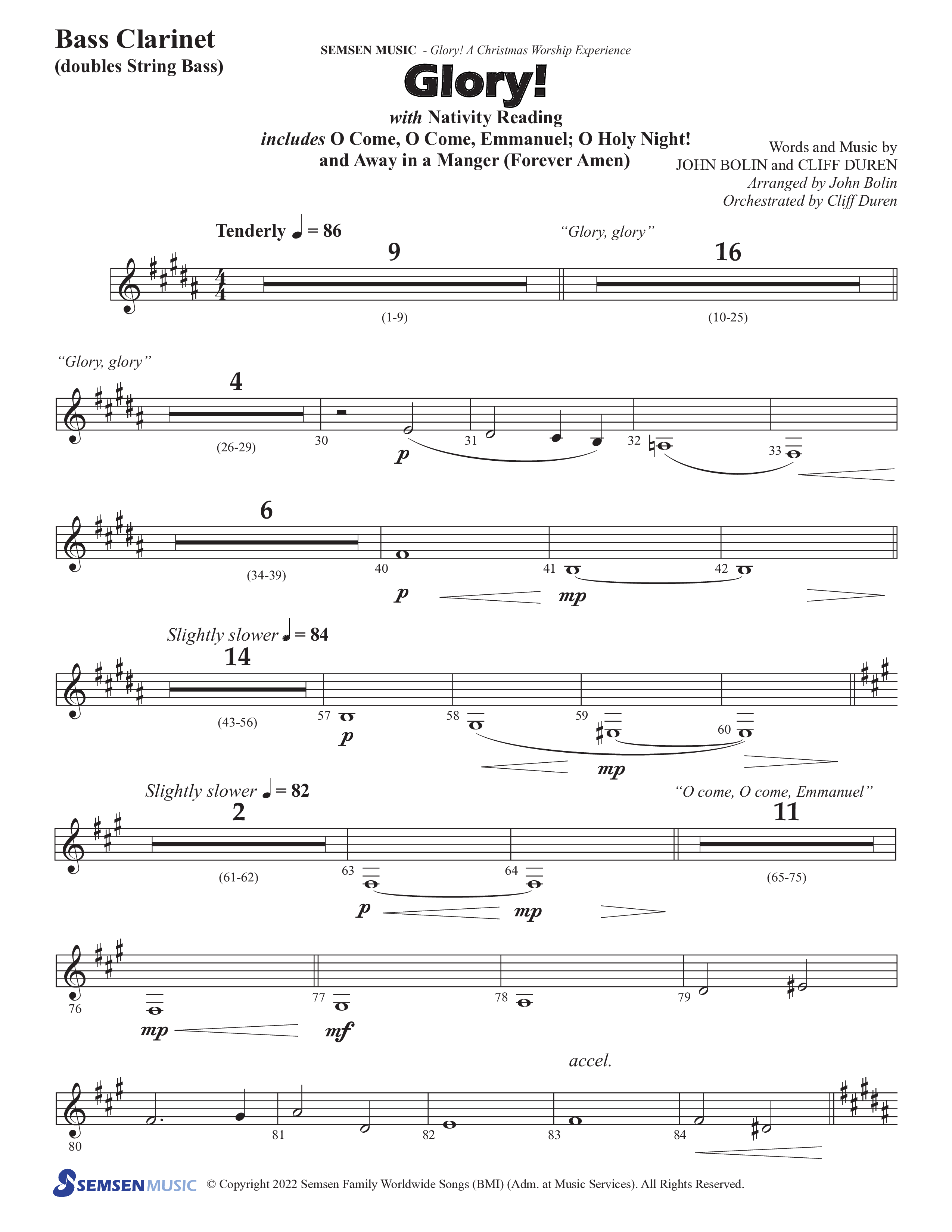 Glory: A Christmas Worship Experience (Choral Anthem SATB) Bass Clarinet (Semsen Music / Arr. John Bolin / Orch. Cliff Duren)