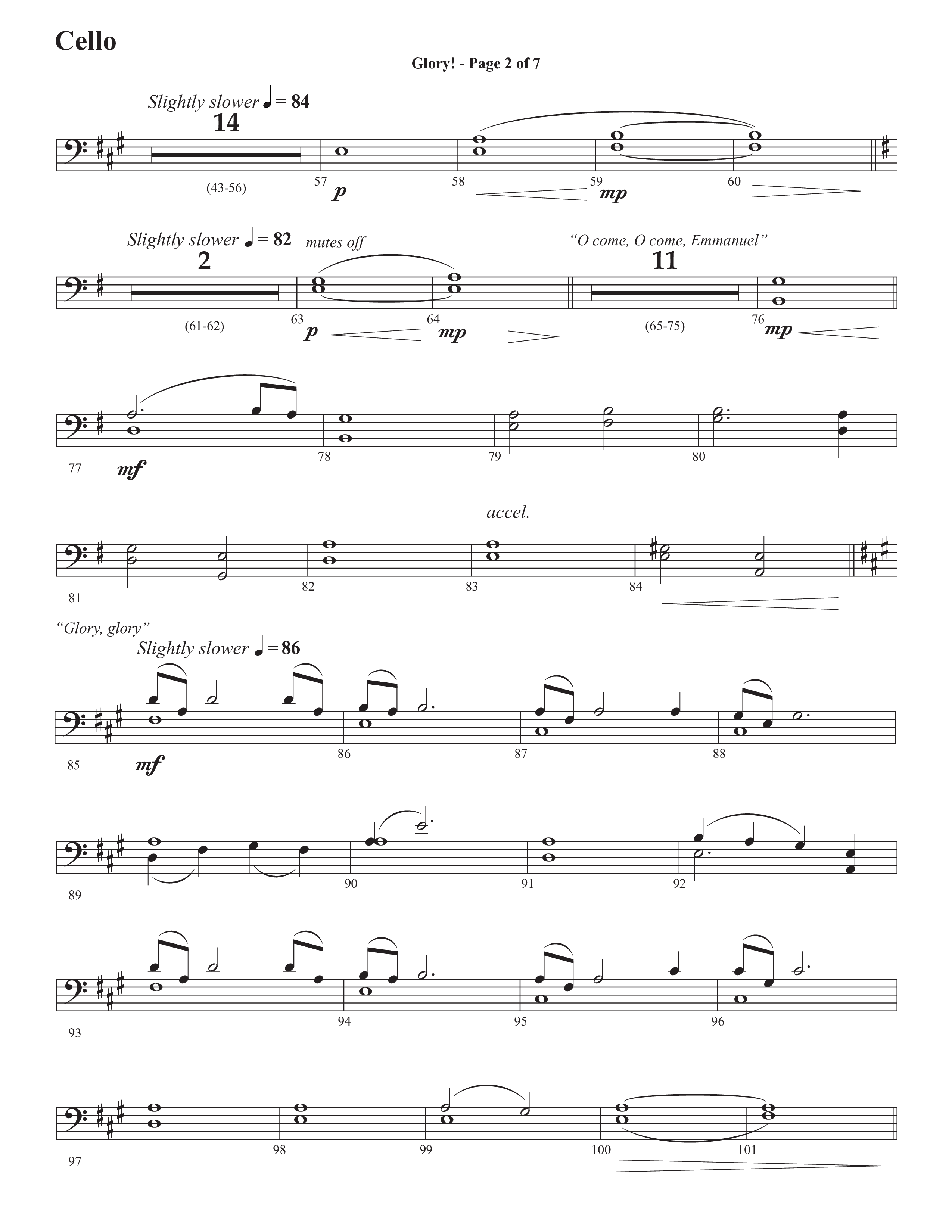 Glory: A Christmas Worship Experience (Choral Anthem SATB) Cello (Semsen Music / Arr. John Bolin / Orch. Cliff Duren)