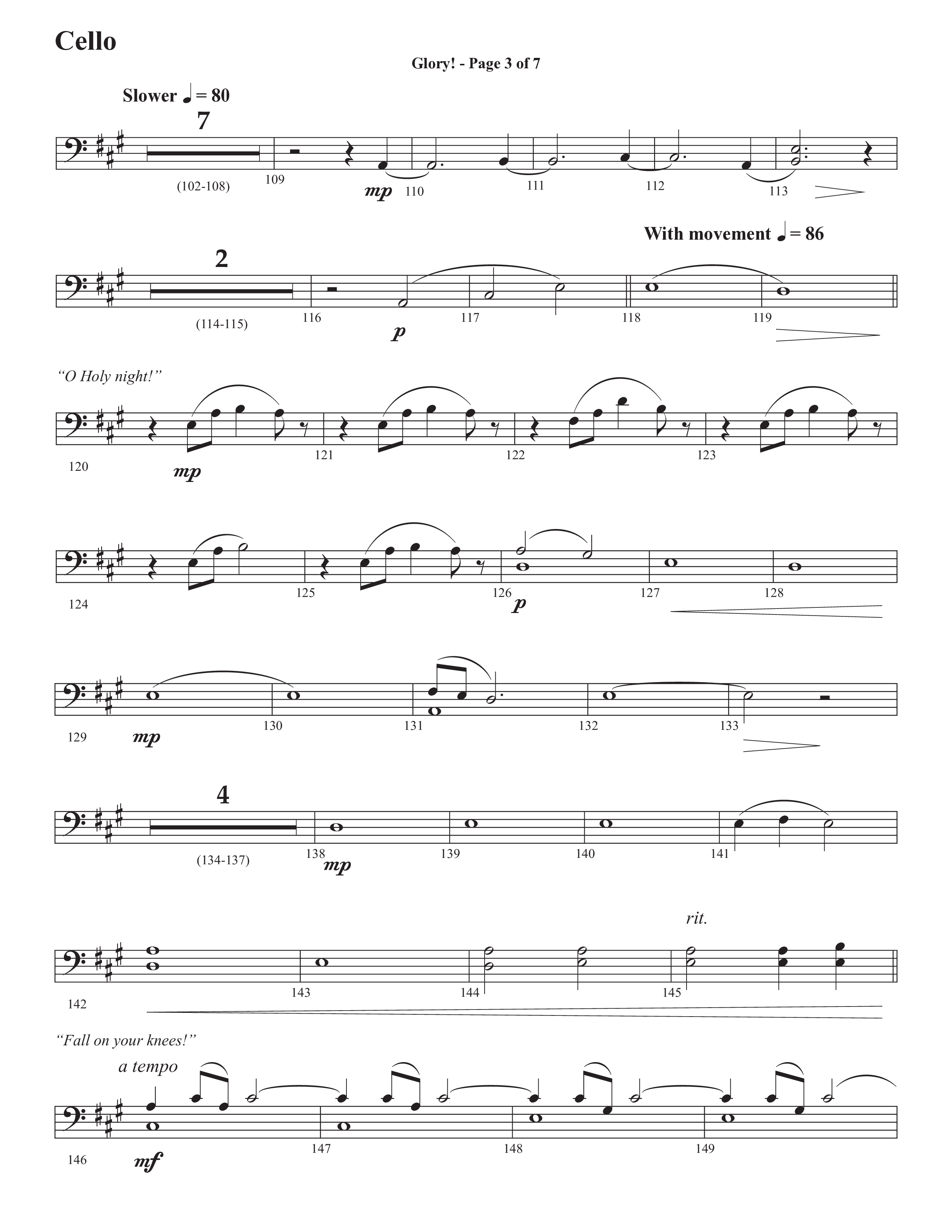 Glory: A Christmas Worship Experience (Choral Anthem SATB) Cello (Semsen Music / Arr. John Bolin / Orch. Cliff Duren)