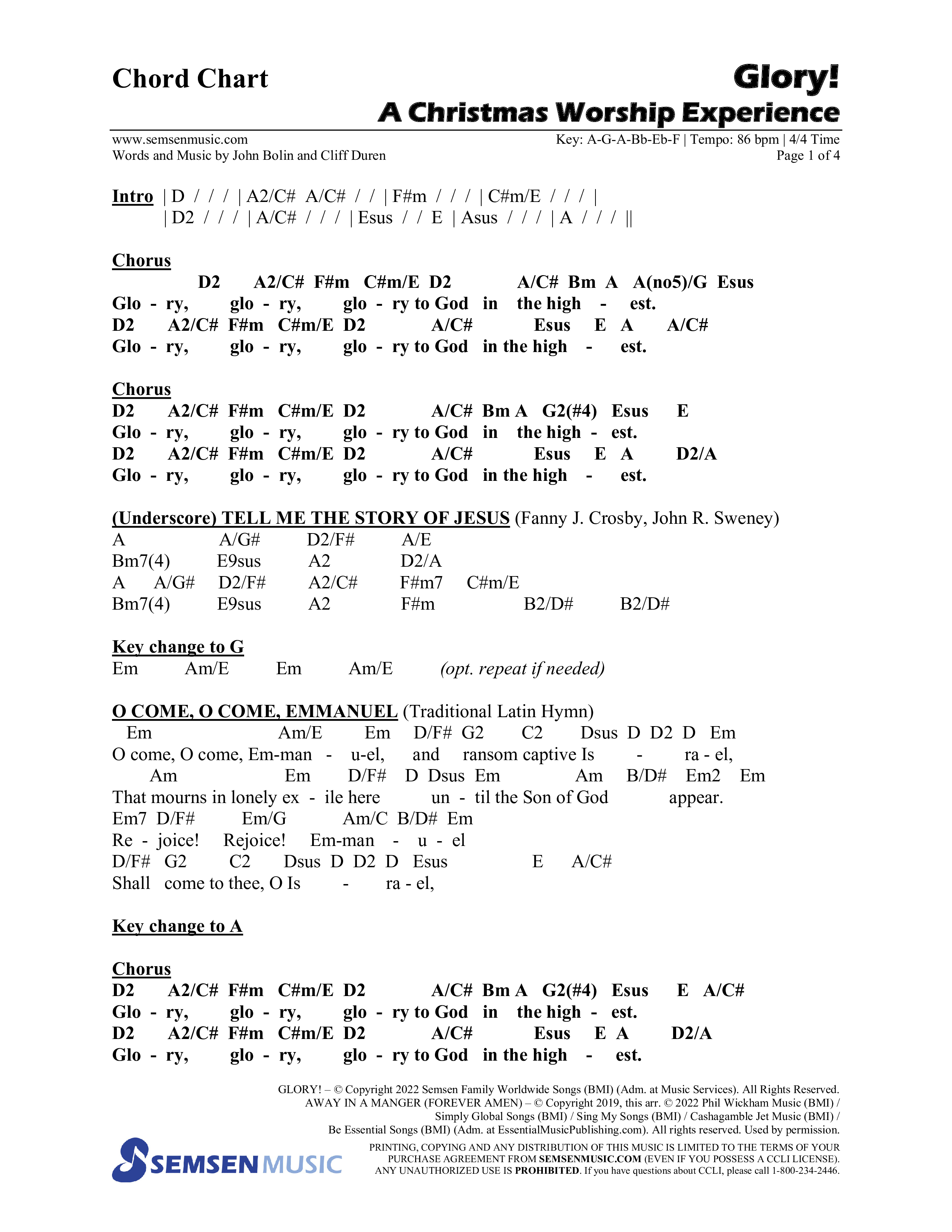Glory: A Christmas Worship Experience (Choral Anthem SATB) Chords & Lead Sheet (Semsen Music / Arr. John Bolin / Orch. Cliff Duren)