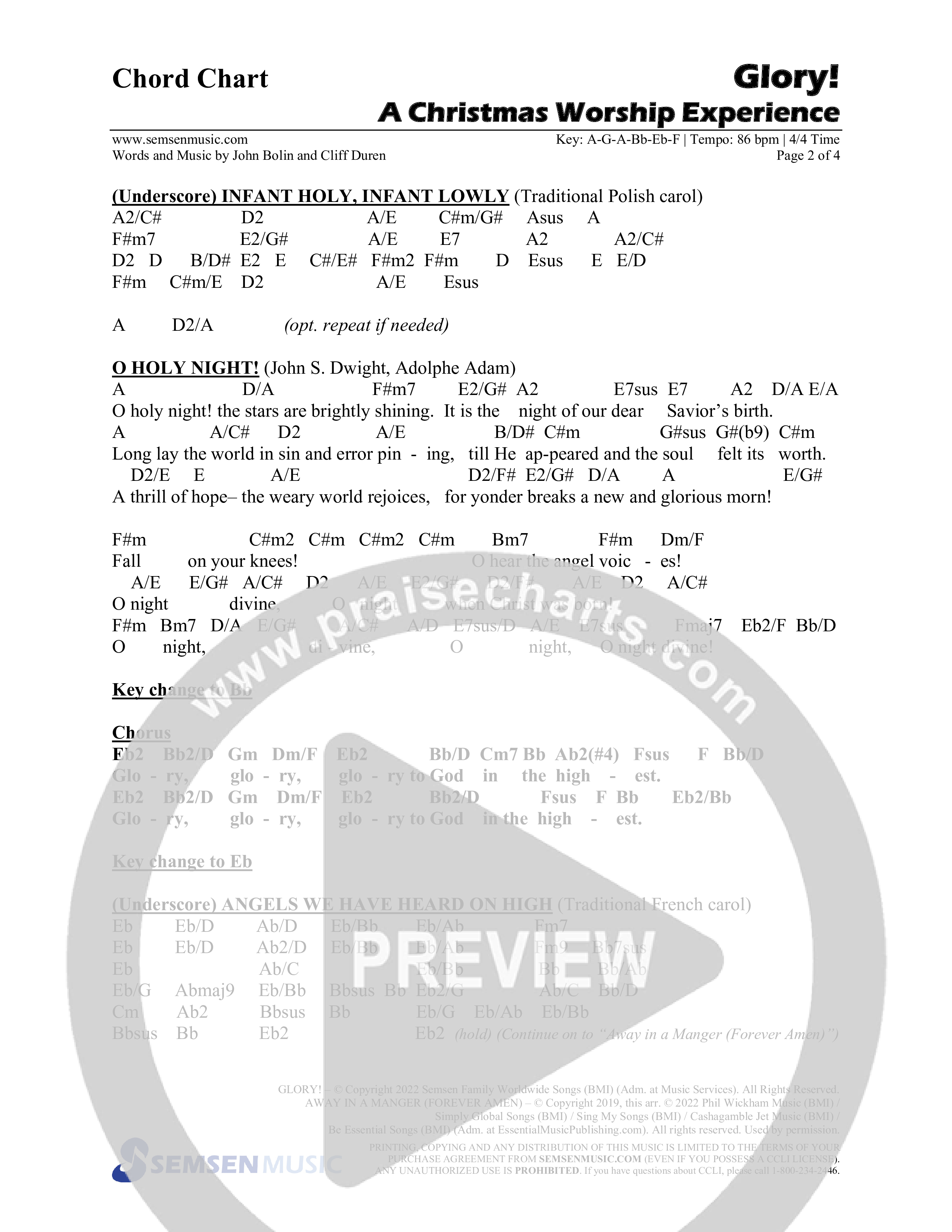 Glory: A Christmas Worship Experience (Choral Anthem SATB) Chords & Lead Sheet (Semsen Music / Arr. John Bolin / Orch. Cliff Duren)