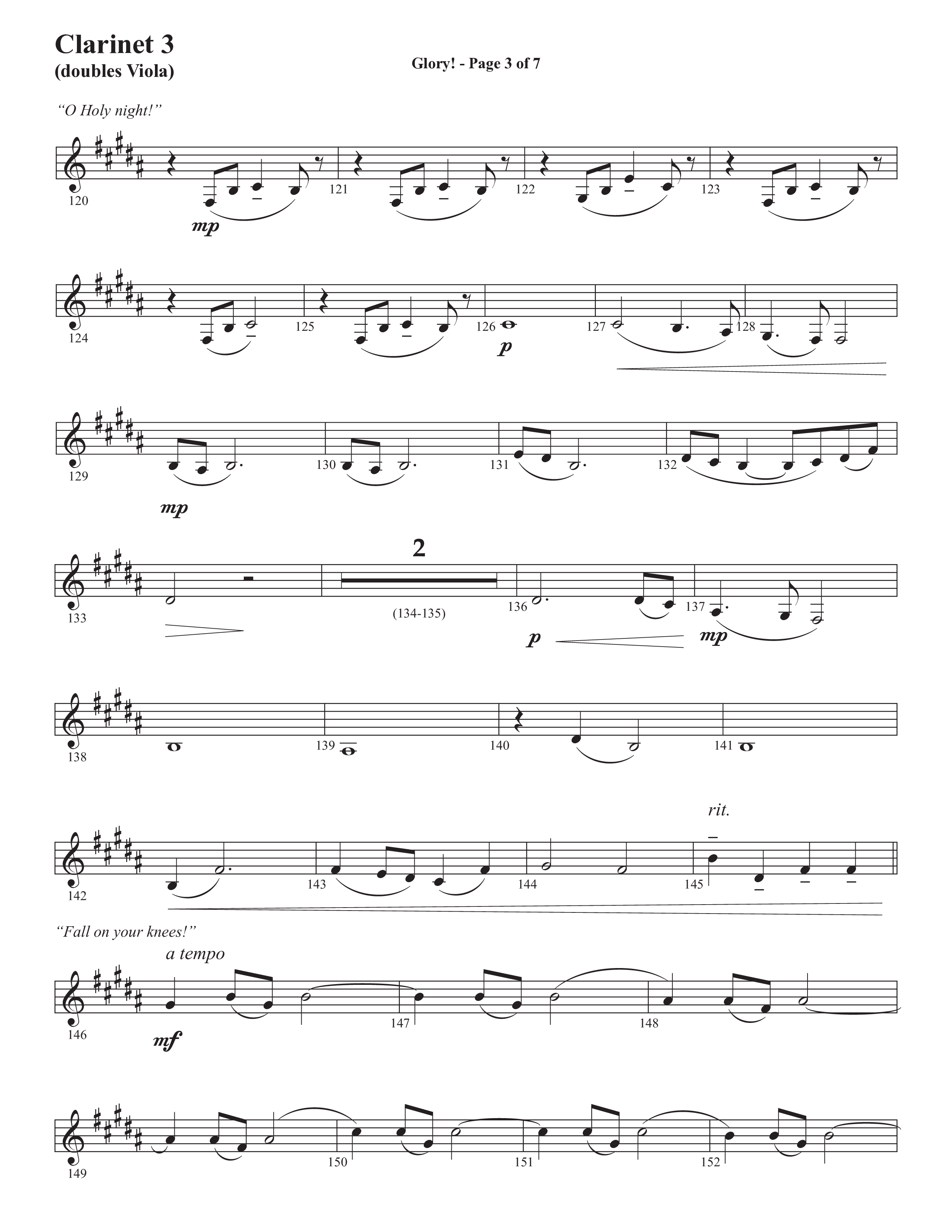 Glory: A Christmas Worship Experience (Choral Anthem SATB) Clarinet 3 (Semsen Music / Arr. John Bolin / Orch. Cliff Duren)