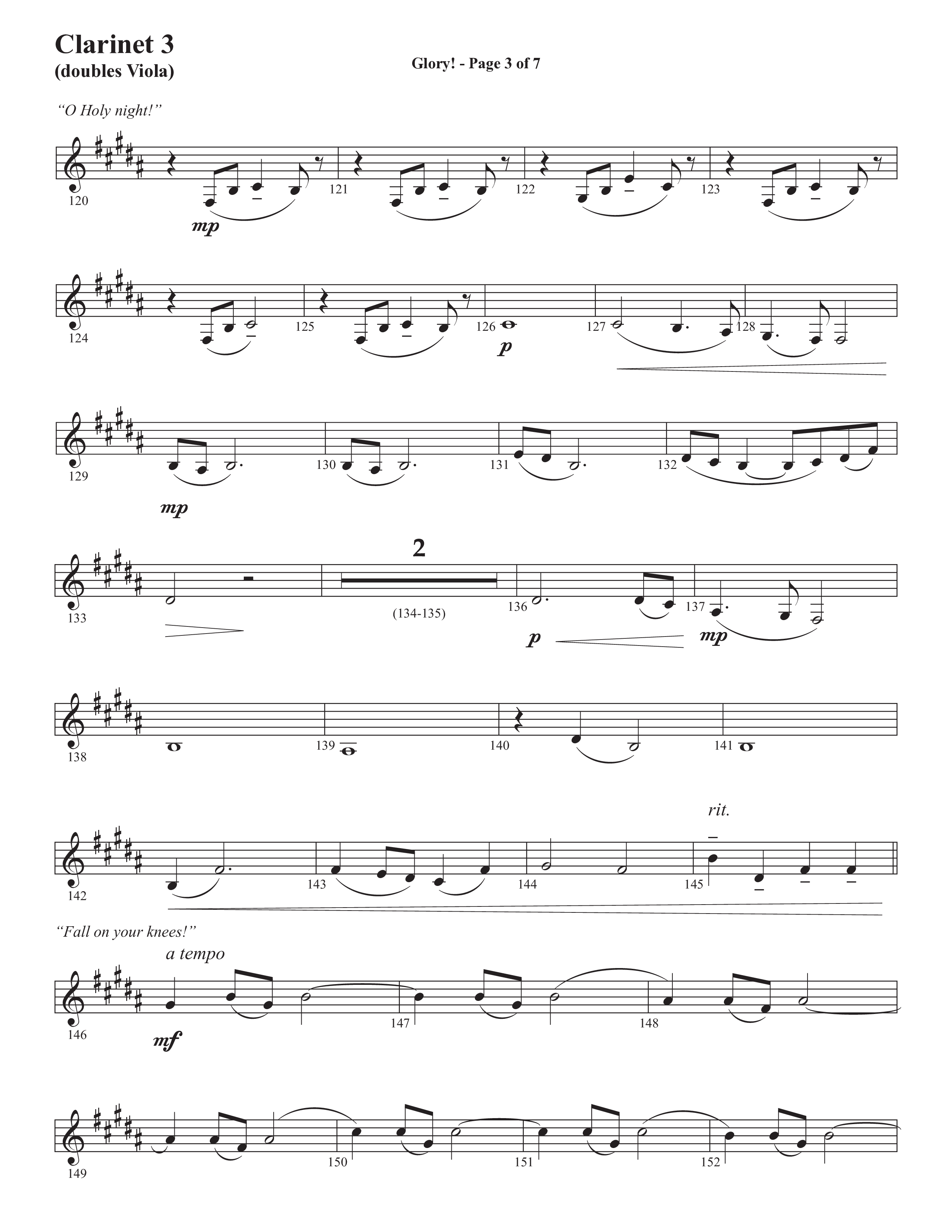 Glory: A Christmas Worship Experience (Choral Anthem SATB) Clarinet 3 (Semsen Music / Arr. John Bolin / Orch. Cliff Duren)