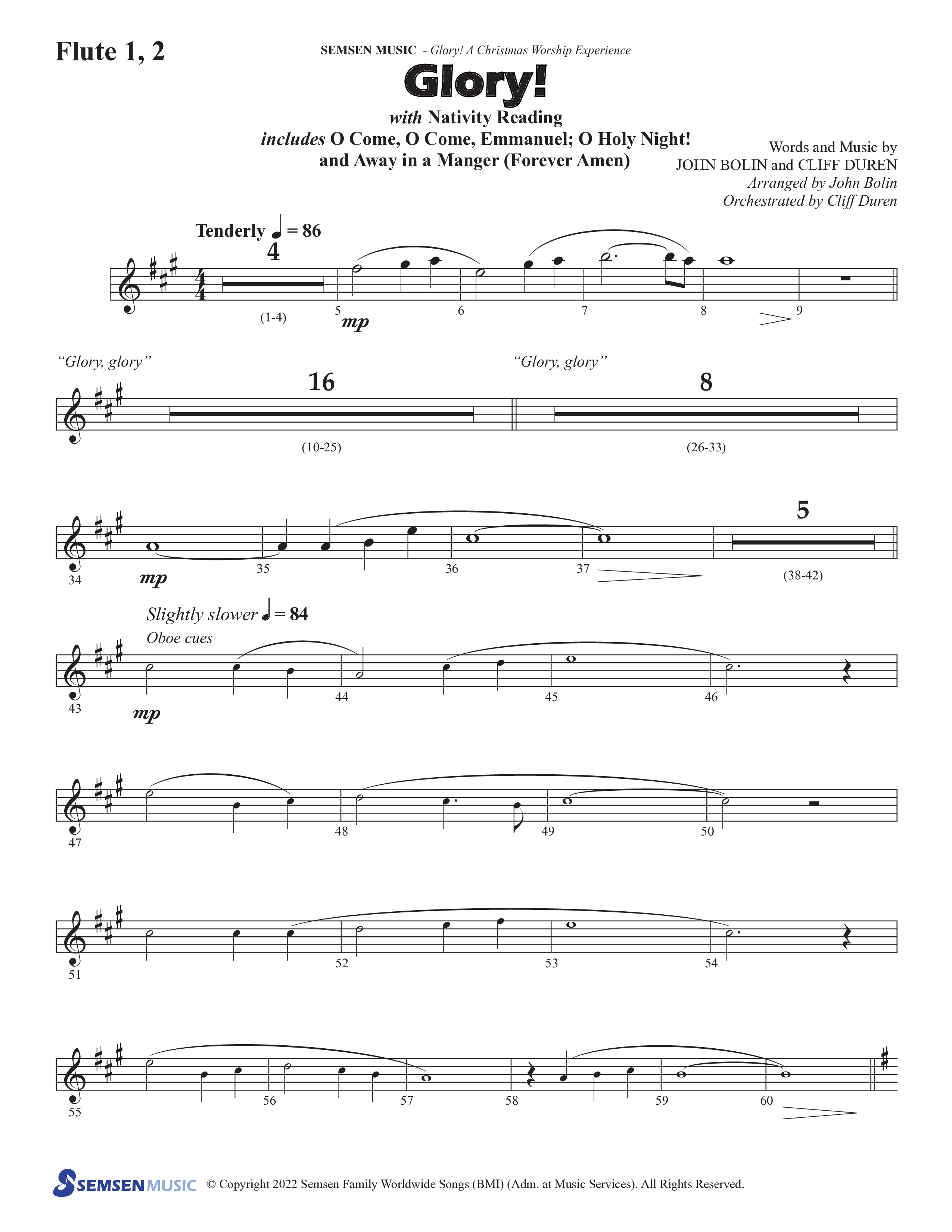 Glory: A Christmas Worship Experience (Choral Anthem SATB) Flute 1/2 (Semsen Music / Arr. John Bolin / Orch. Cliff Duren)