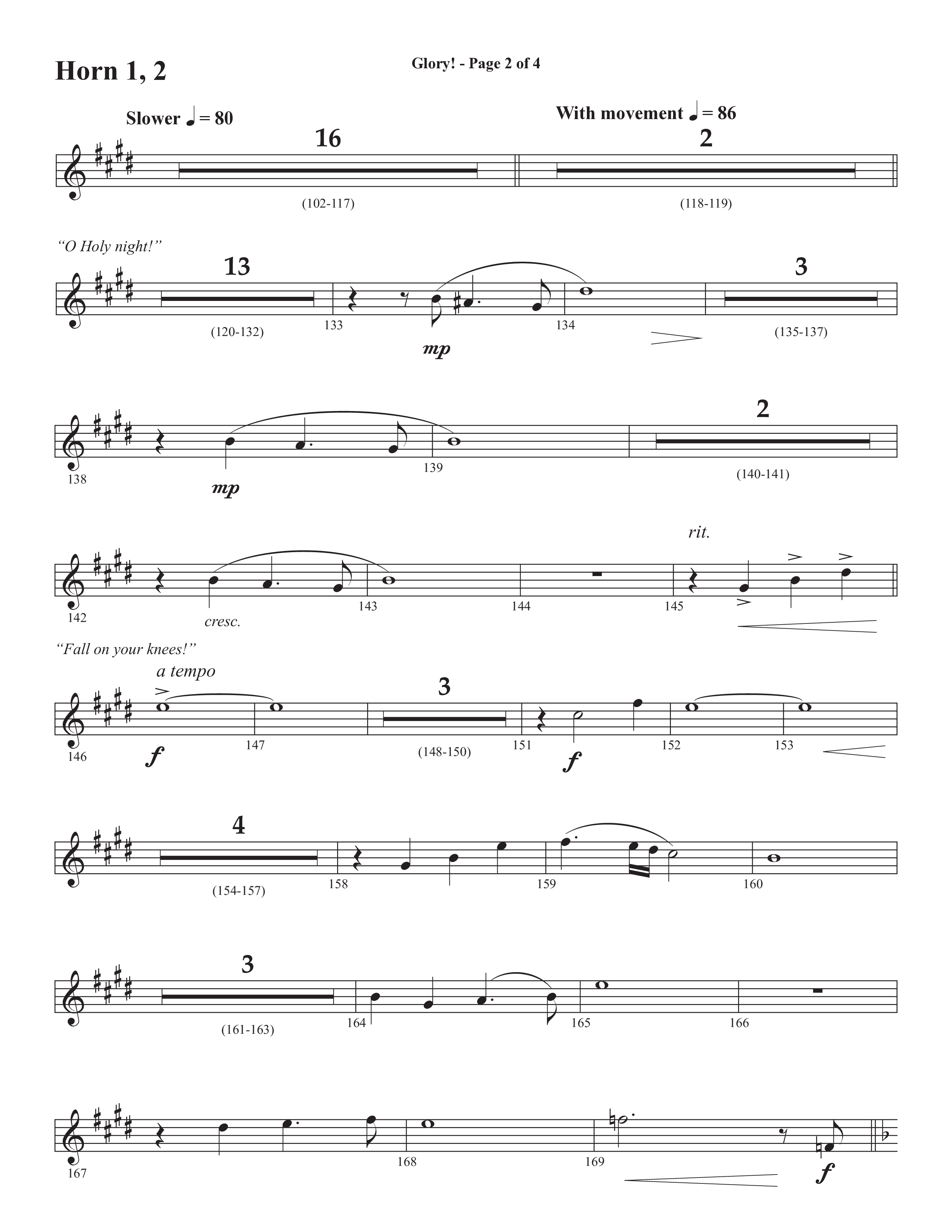 Glory: A Christmas Worship Experience (Choral Anthem SATB) French Horn 1/2 (Semsen Music / Arr. John Bolin / Orch. Cliff Duren)