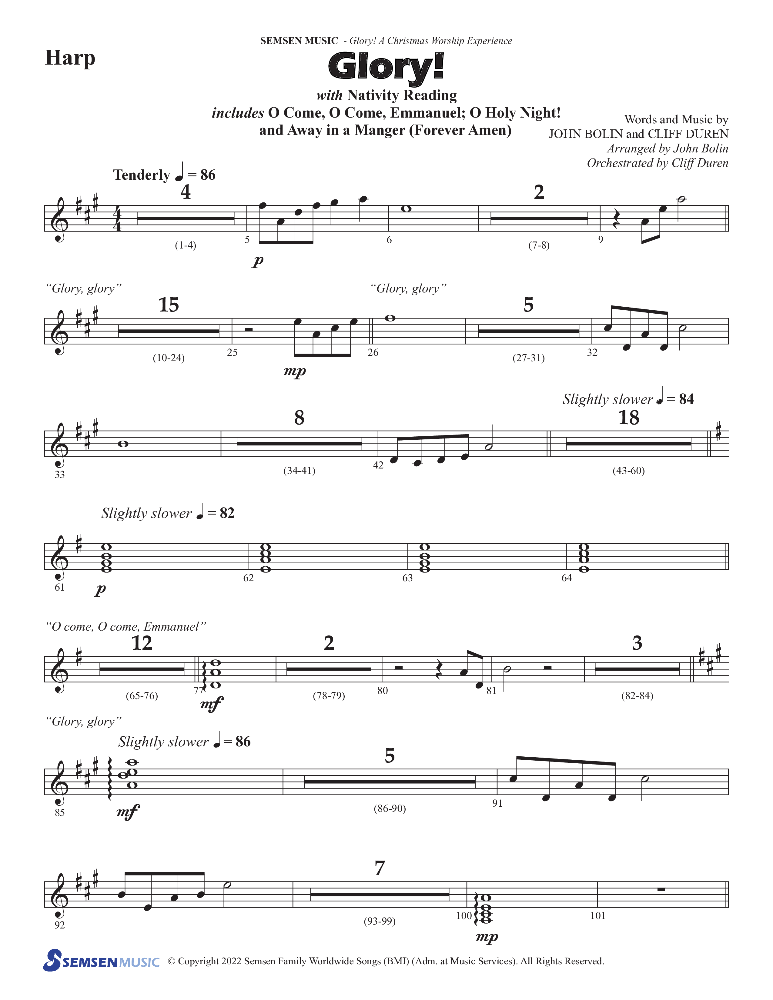 Glory: A Christmas Worship Experience (Choral Anthem SATB) Harp (Semsen Music / Arr. John Bolin / Orch. Cliff Duren)