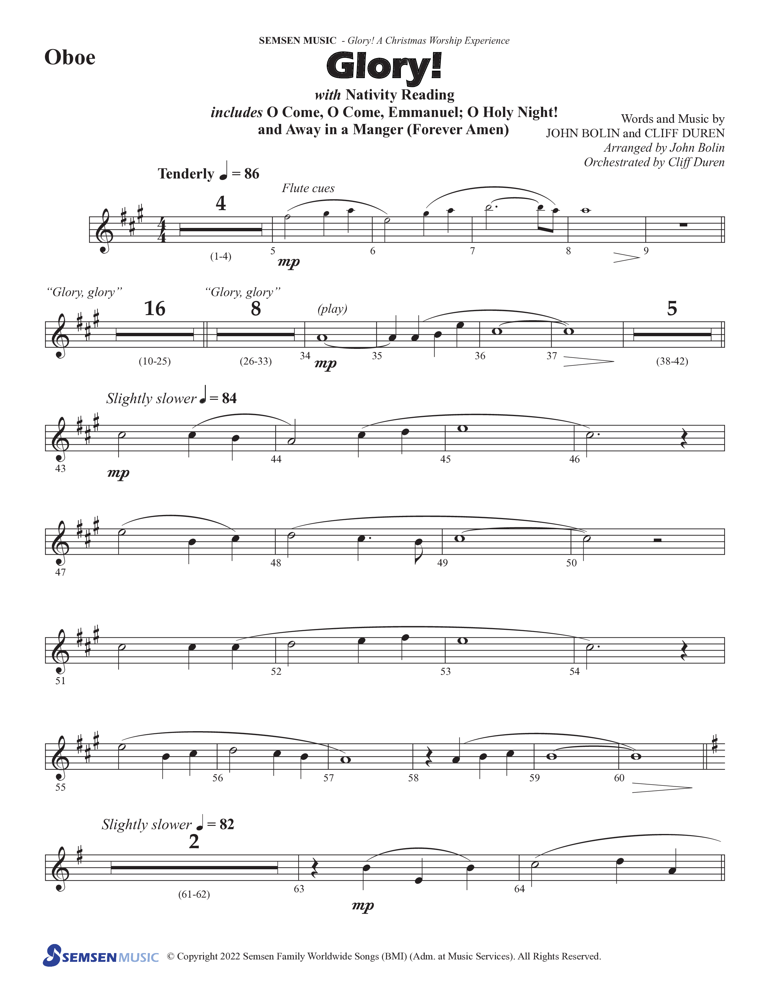 Glory: A Christmas Worship Experience (Choral Anthem SATB) Oboe (Semsen Music / Arr. John Bolin / Orch. Cliff Duren)