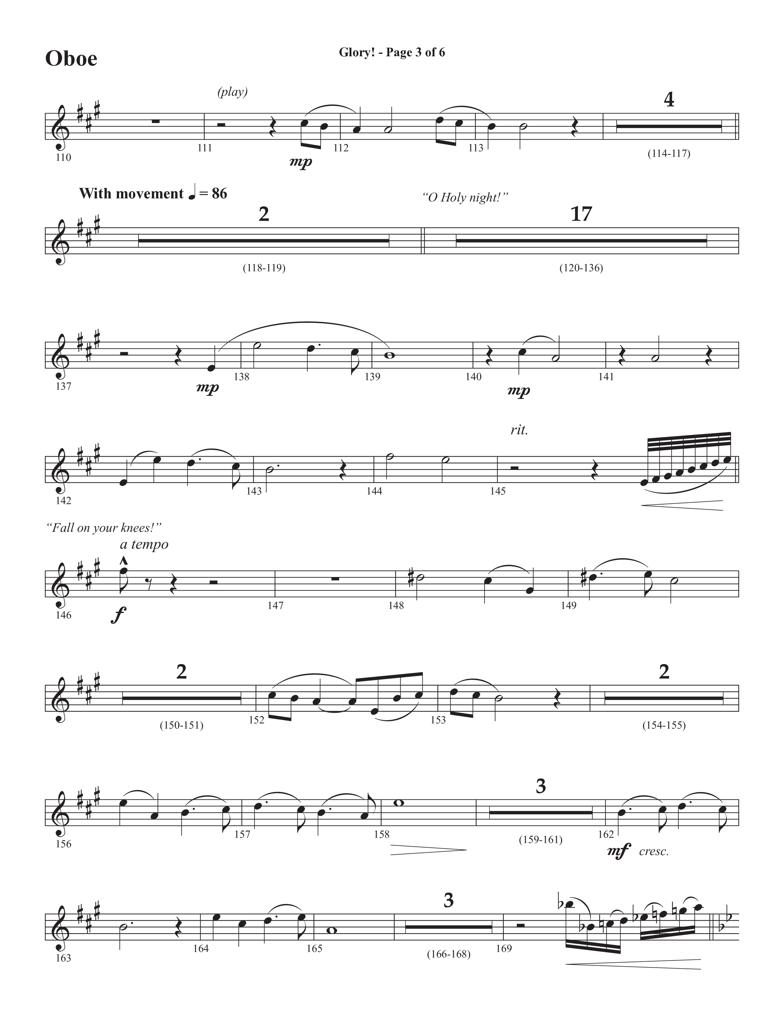 Glory: A Christmas Worship Experience (Choral Anthem SATB) Oboe (Semsen Music / Arr. John Bolin / Orch. Cliff Duren)