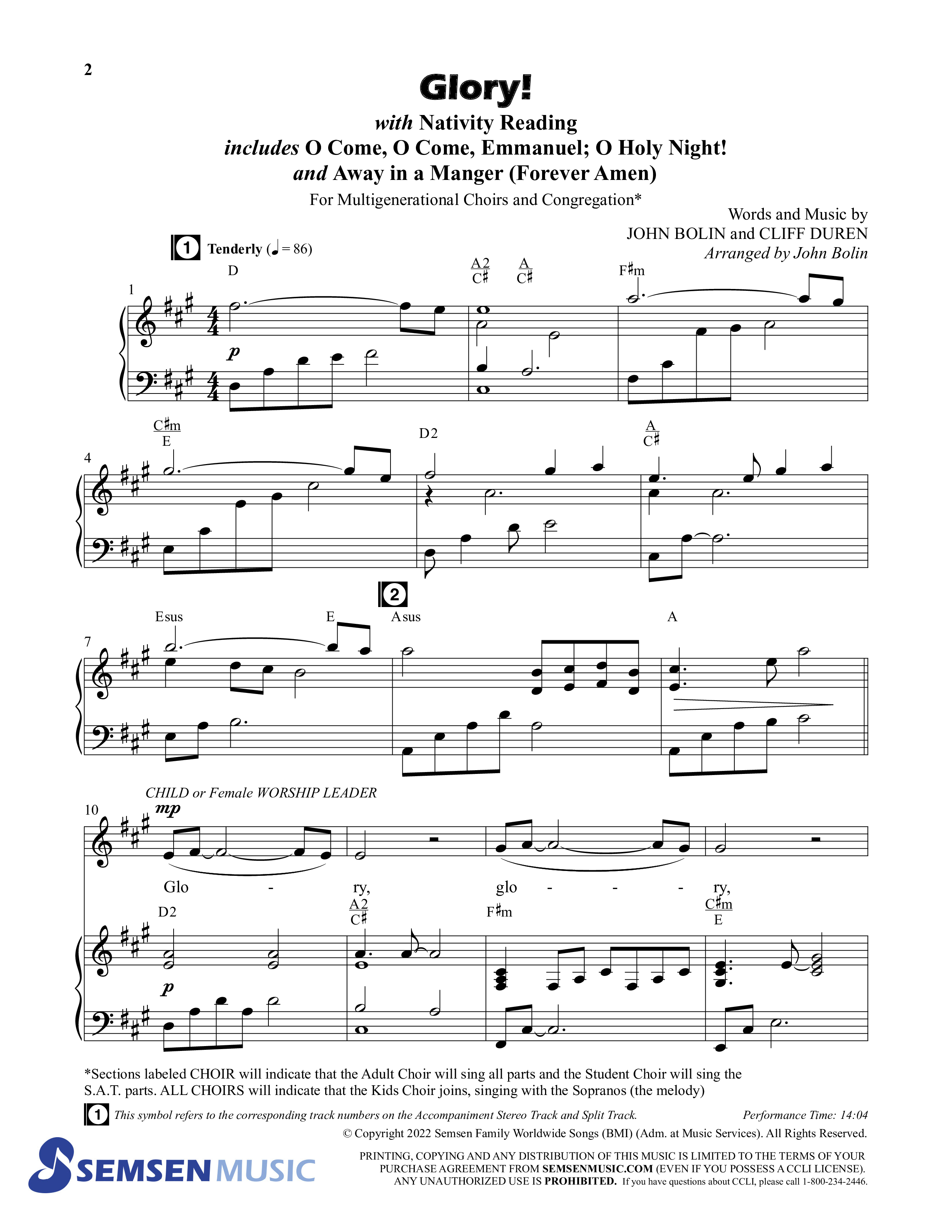 Glory: A Christmas Worship Experience (Choral Anthem SATB) Anthem (SATB/Piano) (Semsen Music / Arr. John Bolin / Orch. Cliff Duren)