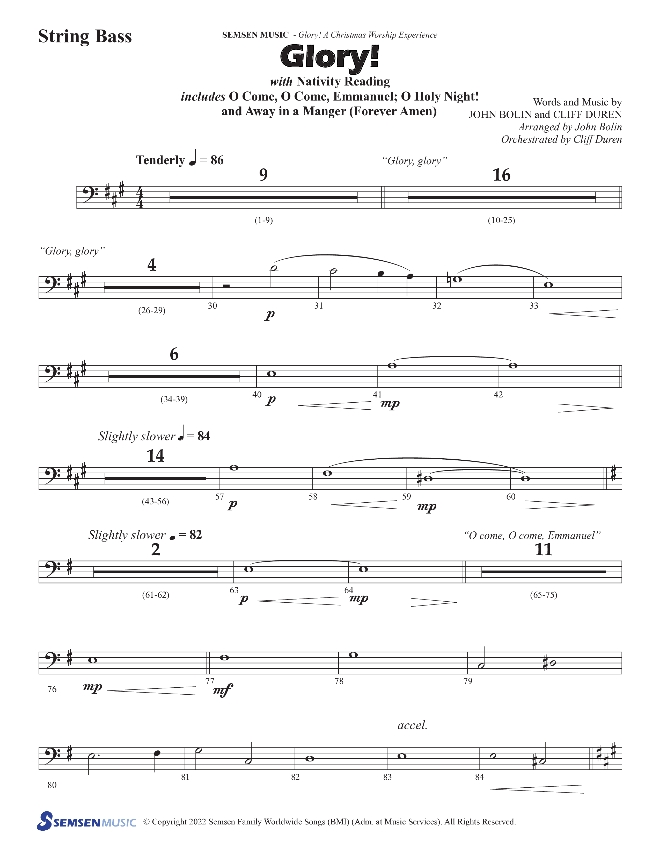 Glory: A Christmas Worship Experience (Choral Anthem SATB) String Bass (Semsen Music / Arr. John Bolin / Orch. Cliff Duren)