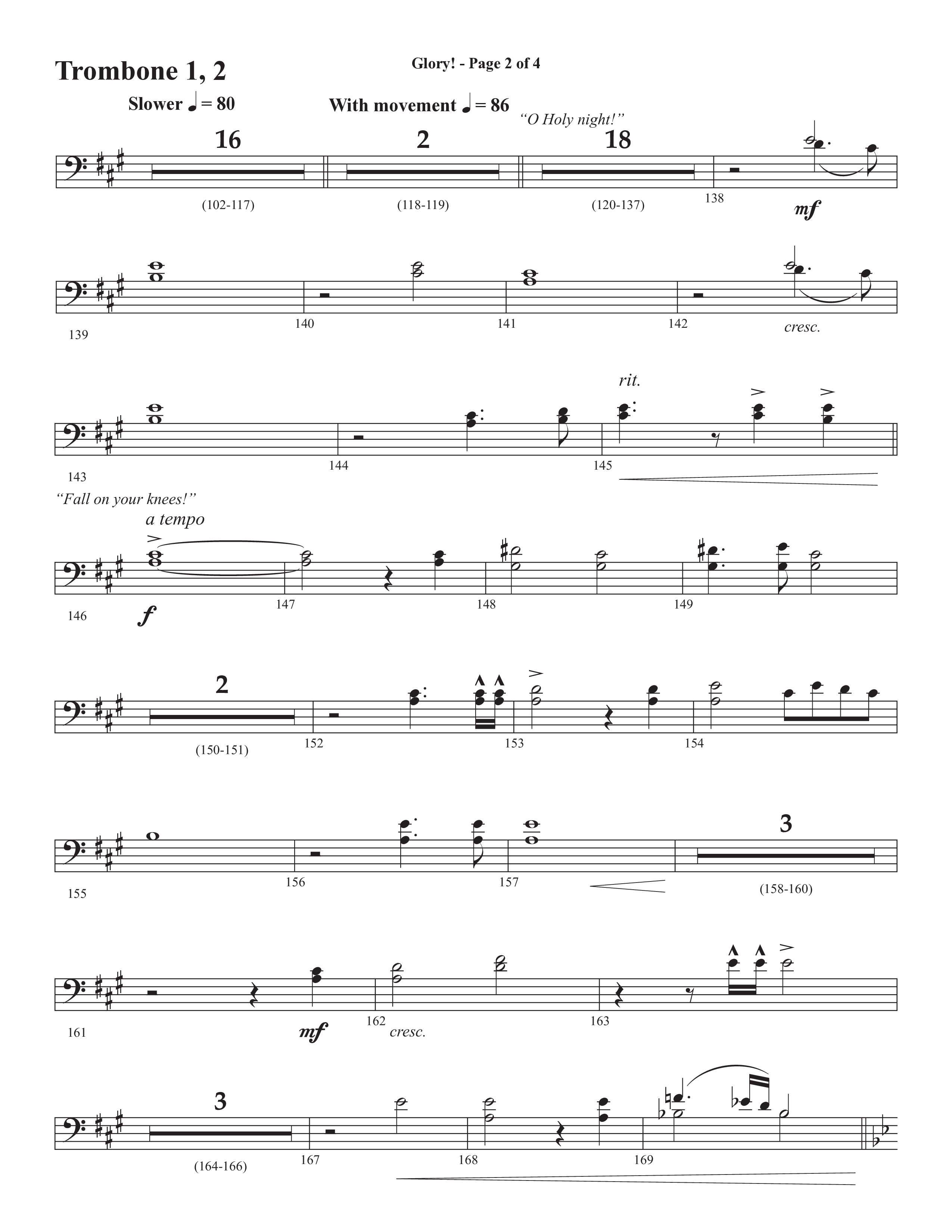 Glory: A Christmas Worship Experience (Choral Anthem SATB) Trombone 1/2 (Semsen Music / Arr. John Bolin / Orch. Cliff Duren)