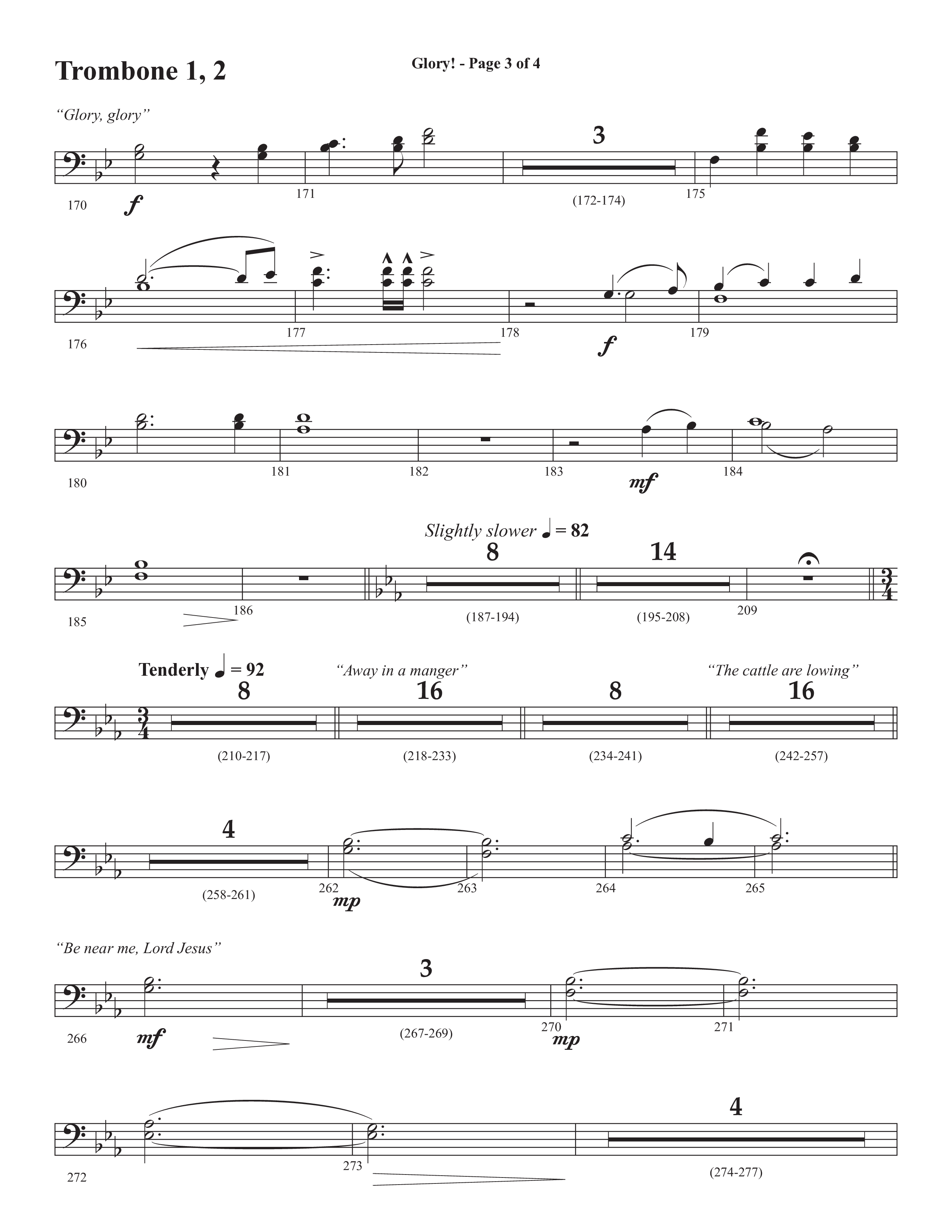 Glory: A Christmas Worship Experience (Choral Anthem SATB) Trombone 1/2 (Semsen Music / Arr. John Bolin / Orch. Cliff Duren)