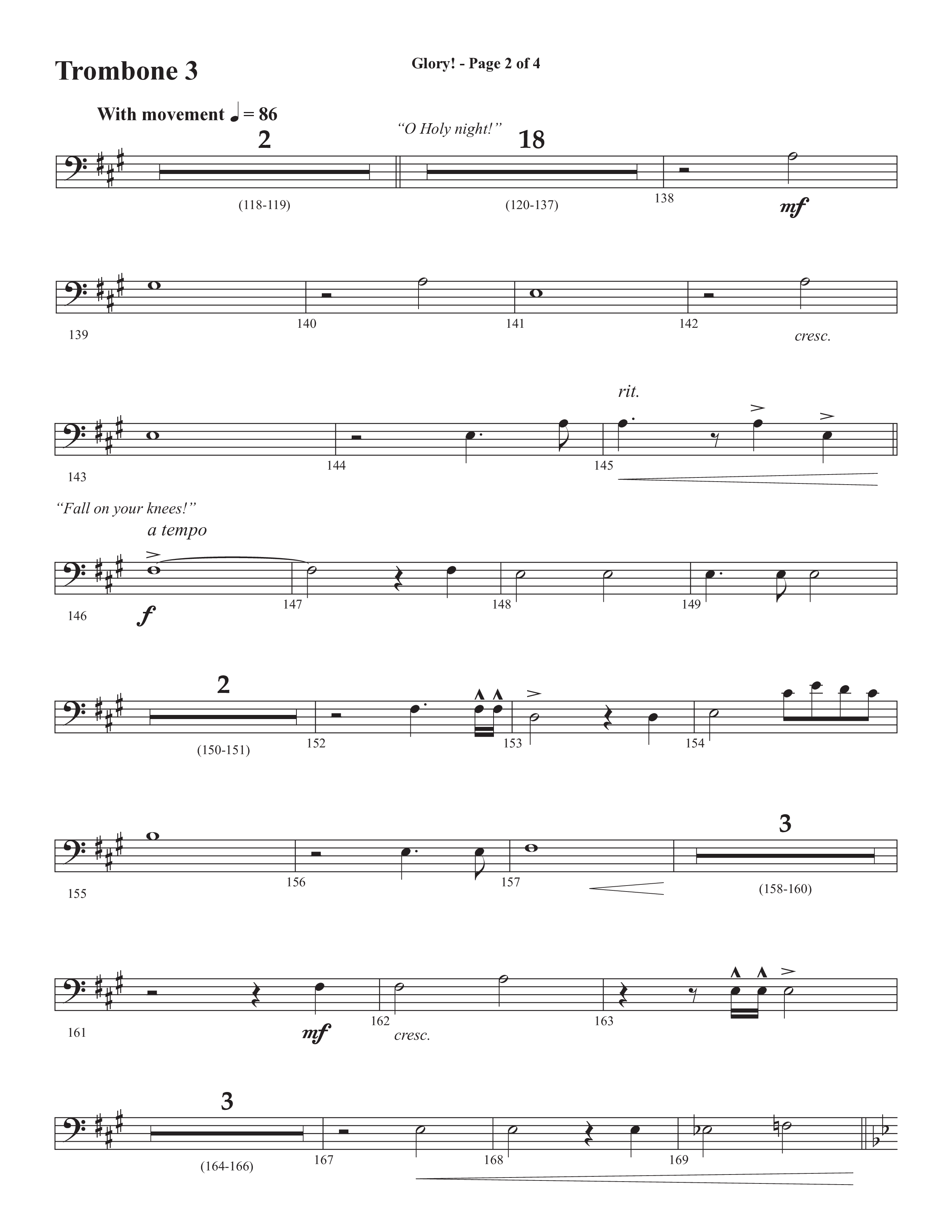 Glory: A Christmas Worship Experience (Choral Anthem SATB) Trombone 3 (Semsen Music / Arr. John Bolin / Orch. Cliff Duren)