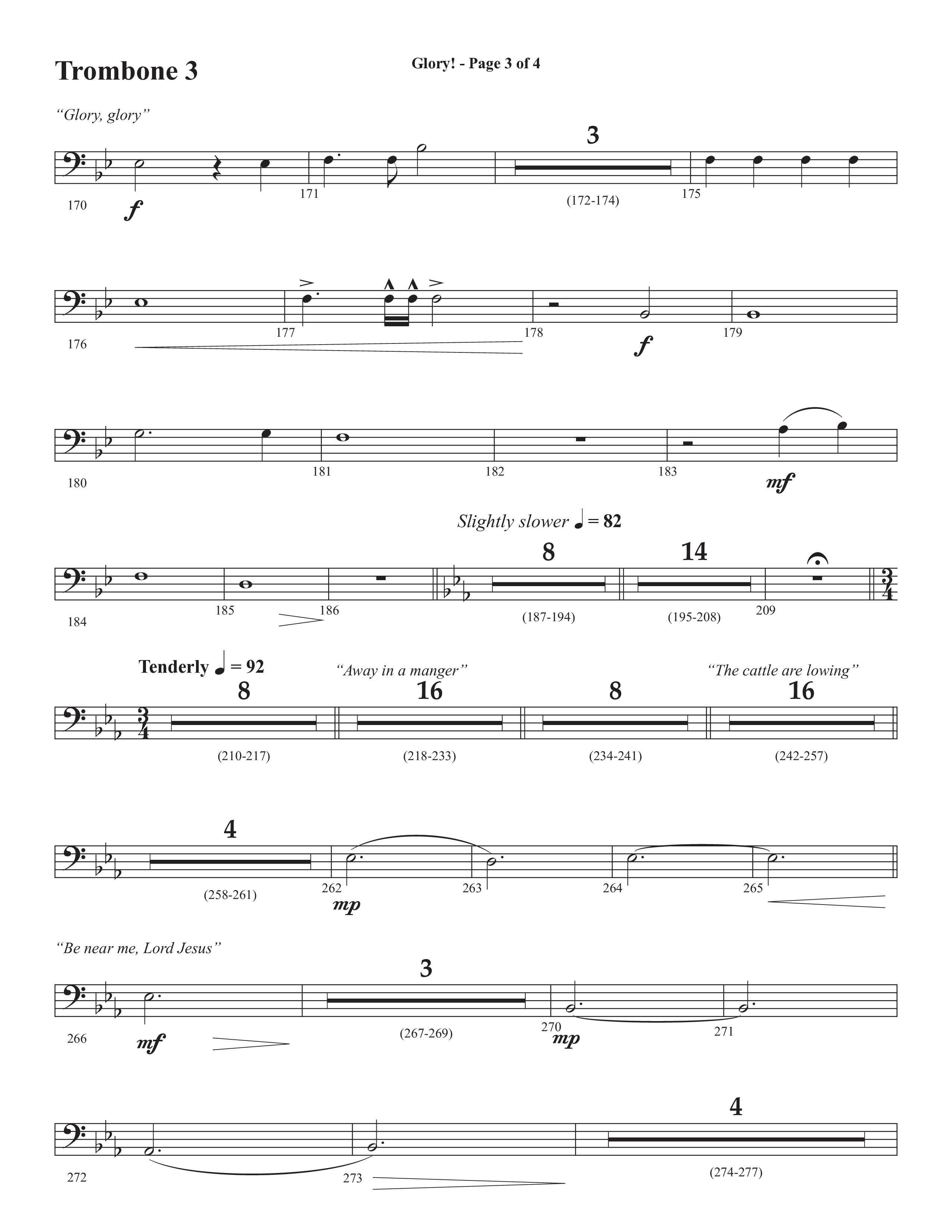 Glory: A Christmas Worship Experience (Choral Anthem SATB) Trombone 3 (Semsen Music / Arr. John Bolin / Orch. Cliff Duren)