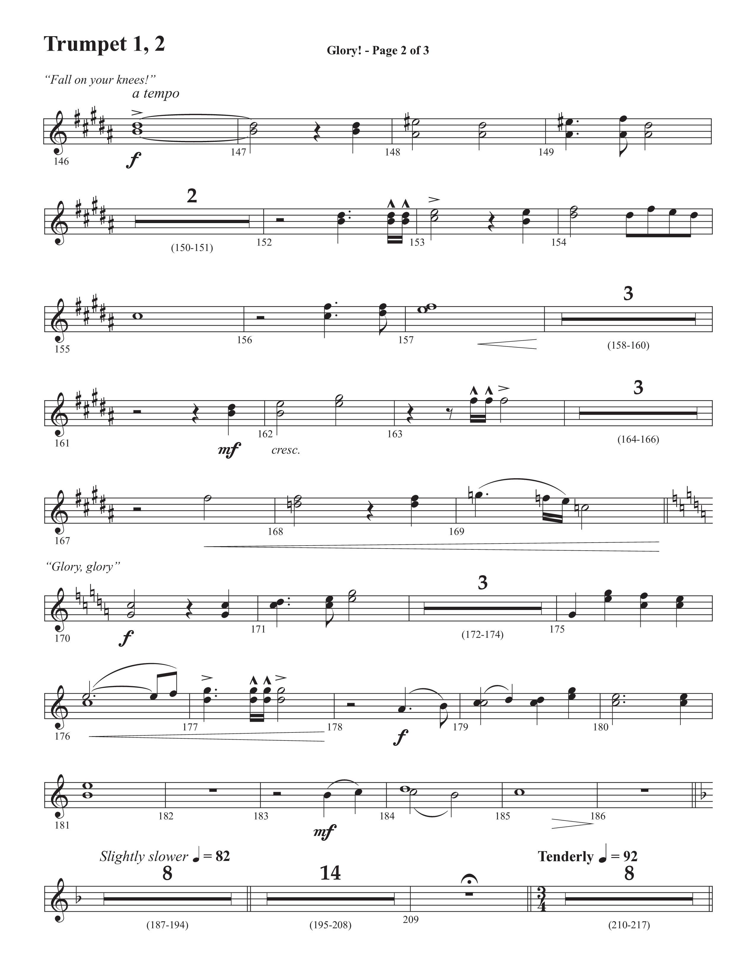 Glory: A Christmas Worship Experience (Choral Anthem SATB) Trumpet 1,2 (Semsen Music / Arr. John Bolin / Orch. Cliff Duren)