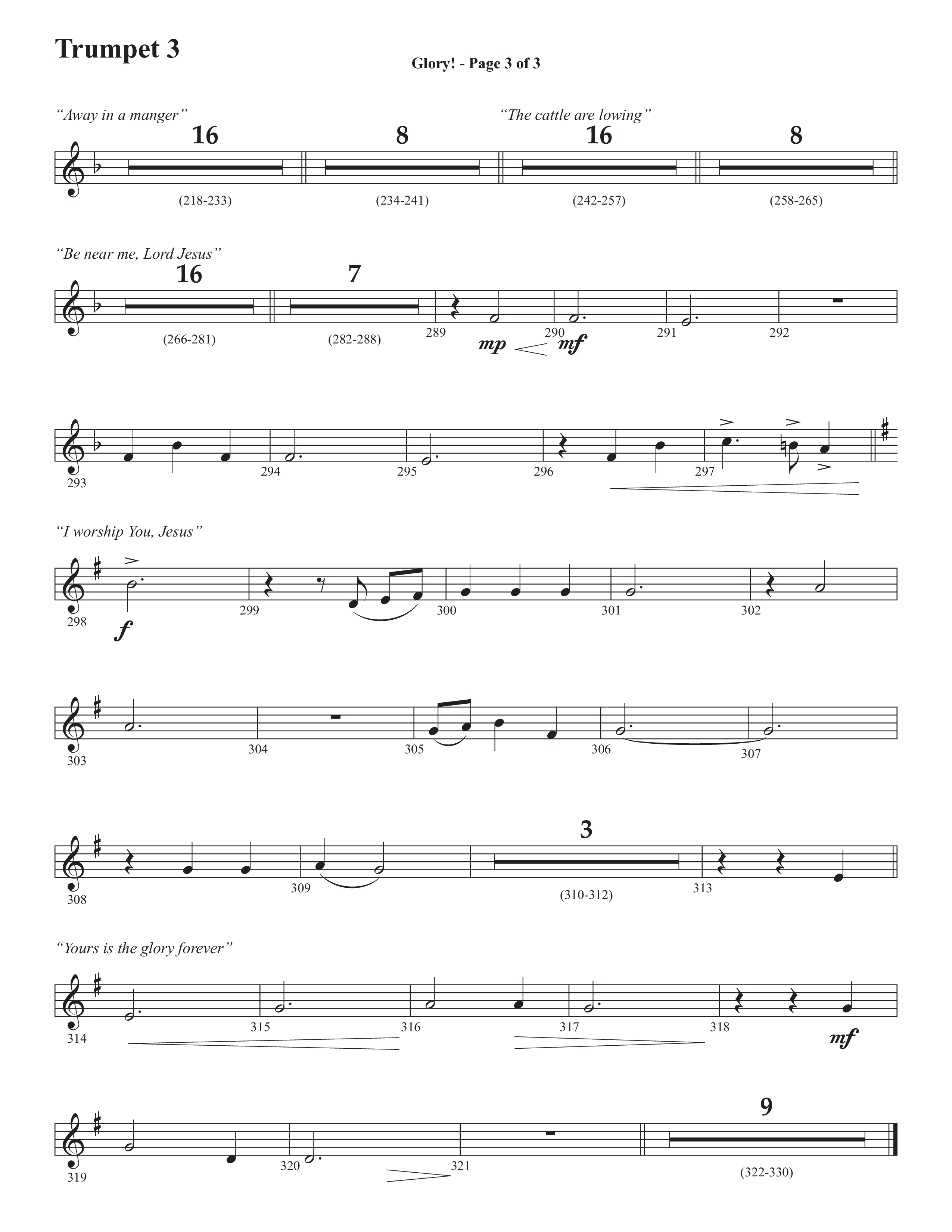 Glory: A Christmas Worship Experience (Choral Anthem SATB) Trumpet 3 (Semsen Music / Arr. John Bolin / Orch. Cliff Duren)