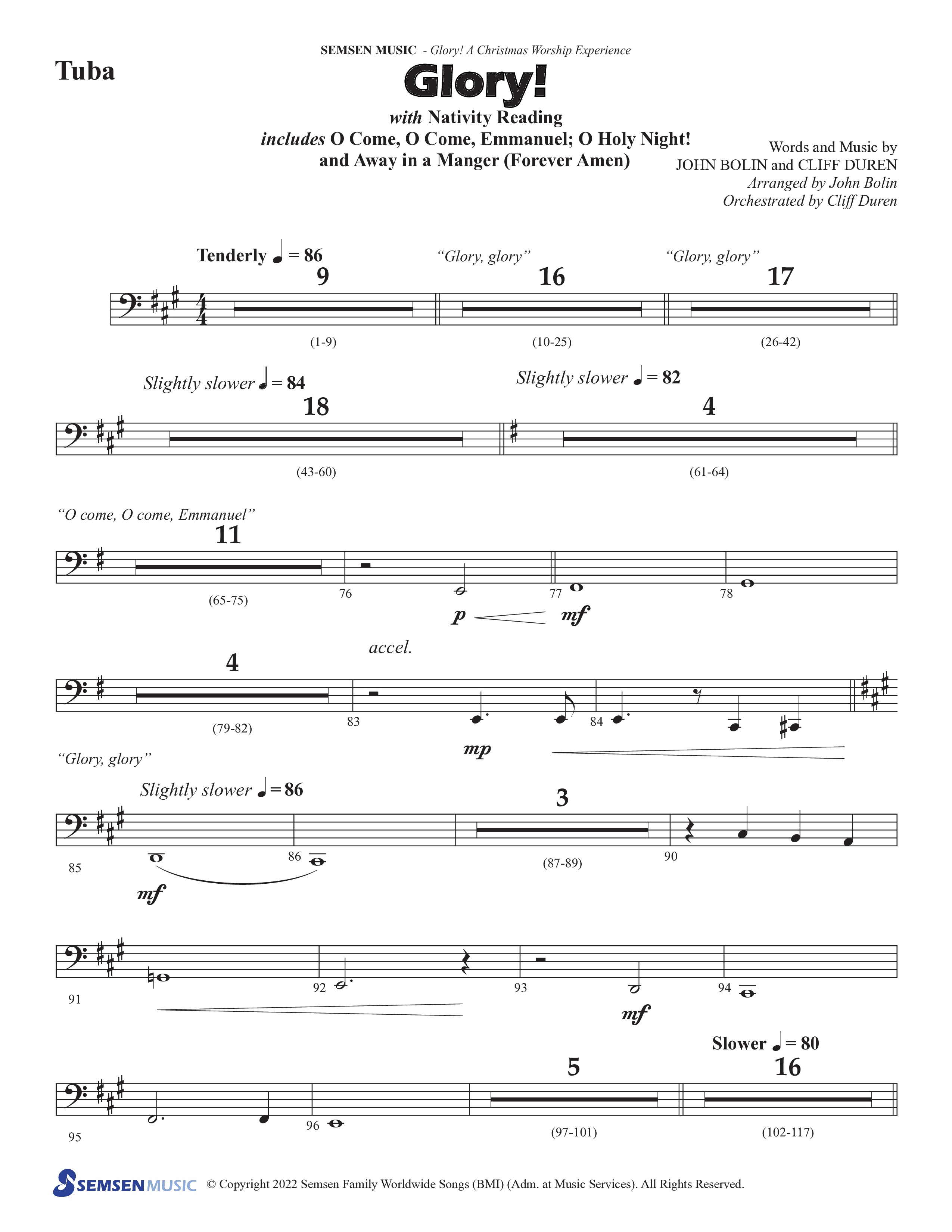 Glory: A Christmas Worship Experience (Choral Anthem SATB) Tuba (Semsen Music / Arr. John Bolin / Orch. Cliff Duren)