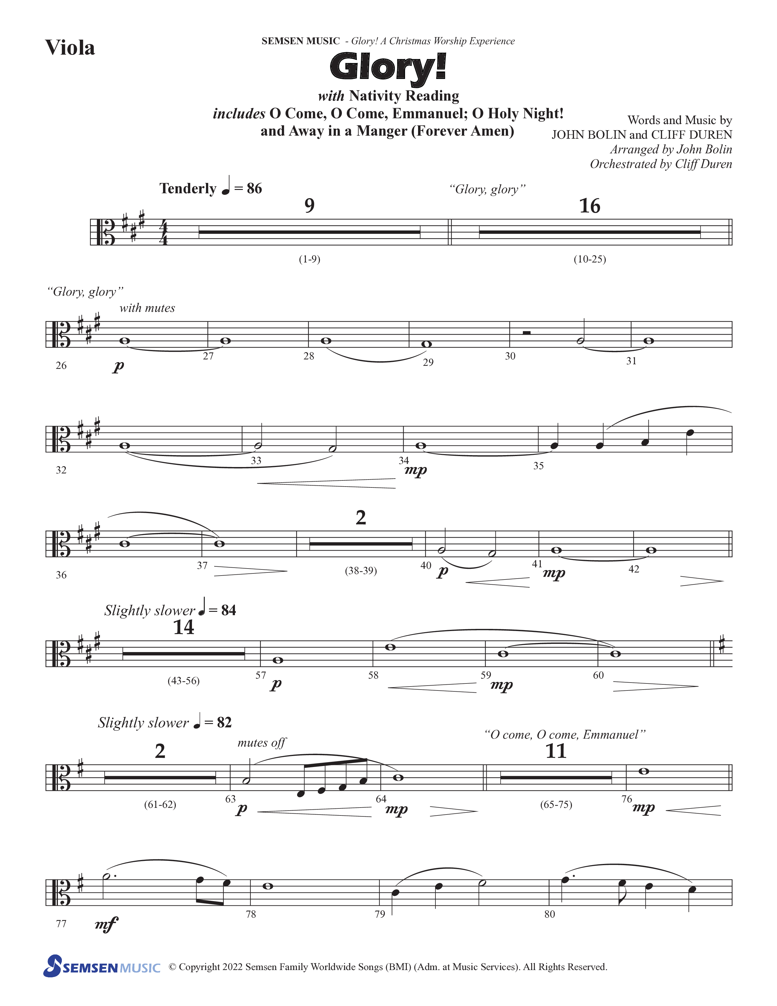 Glory: A Christmas Worship Experience (Choral Anthem SATB) Viola (Semsen Music / Arr. John Bolin / Orch. Cliff Duren)