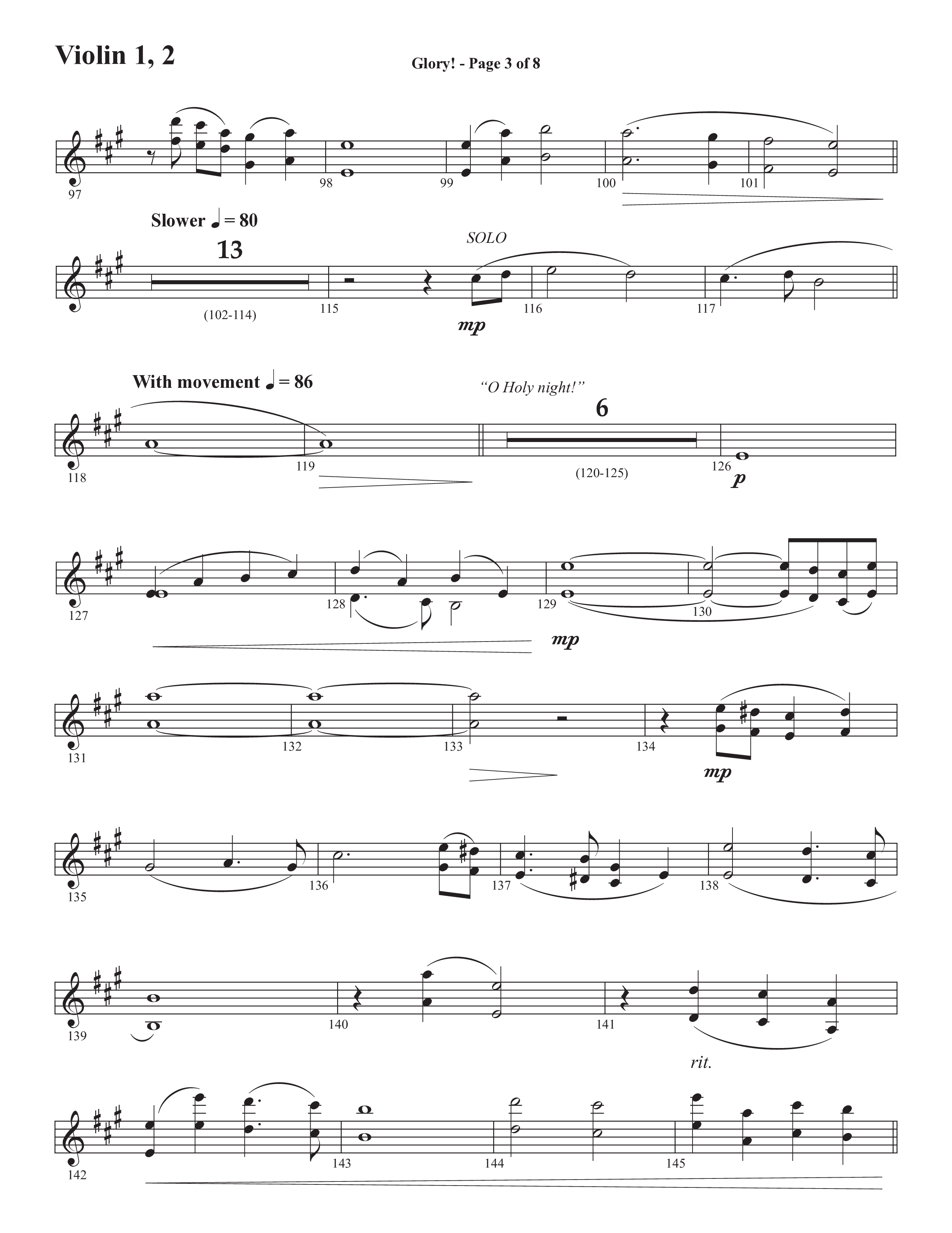 Glory: A Christmas Worship Experience (Choral Anthem SATB) Violin 1/2 (Semsen Music / Arr. John Bolin / Orch. Cliff Duren)