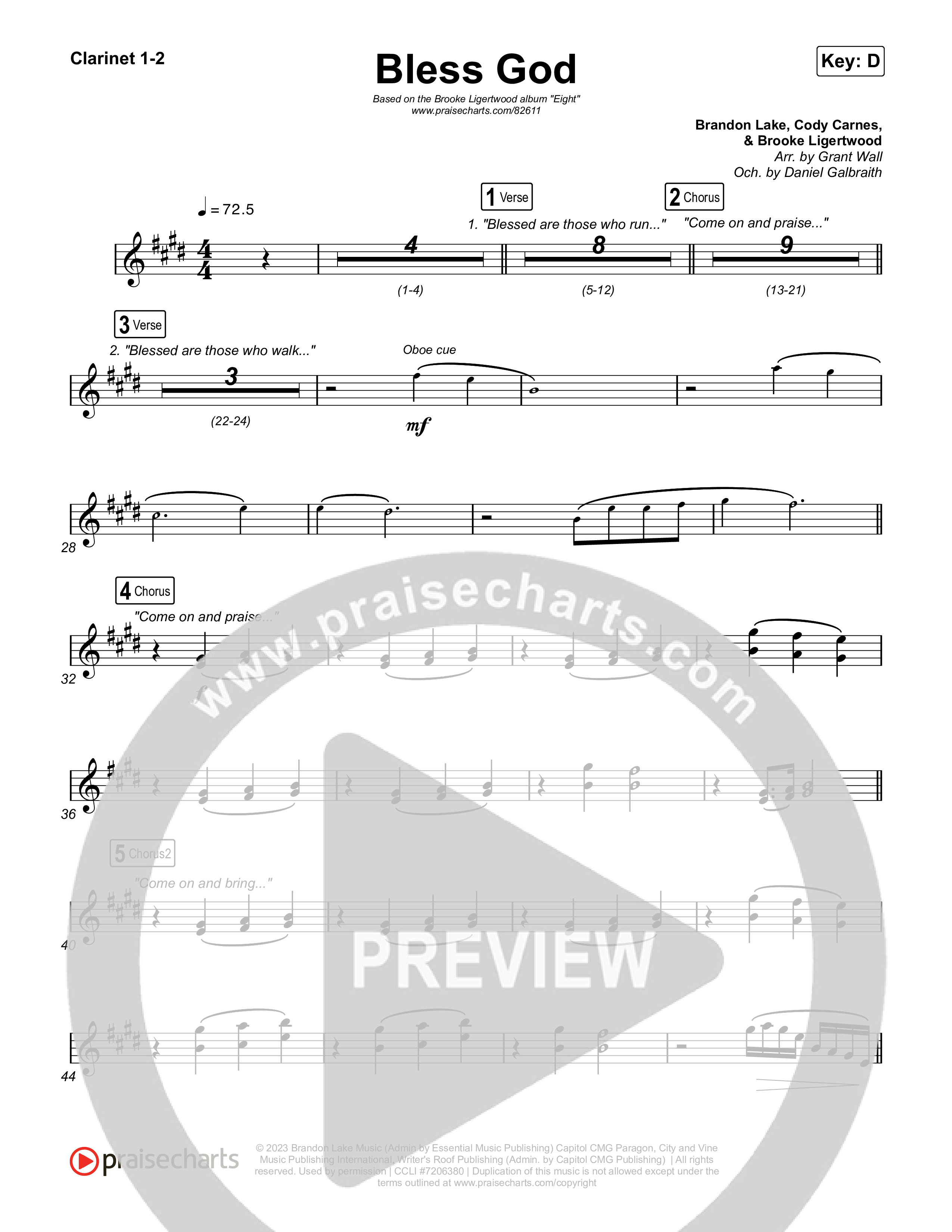 Bless God Clarinet 1,2 (Brooke Ligertwood)