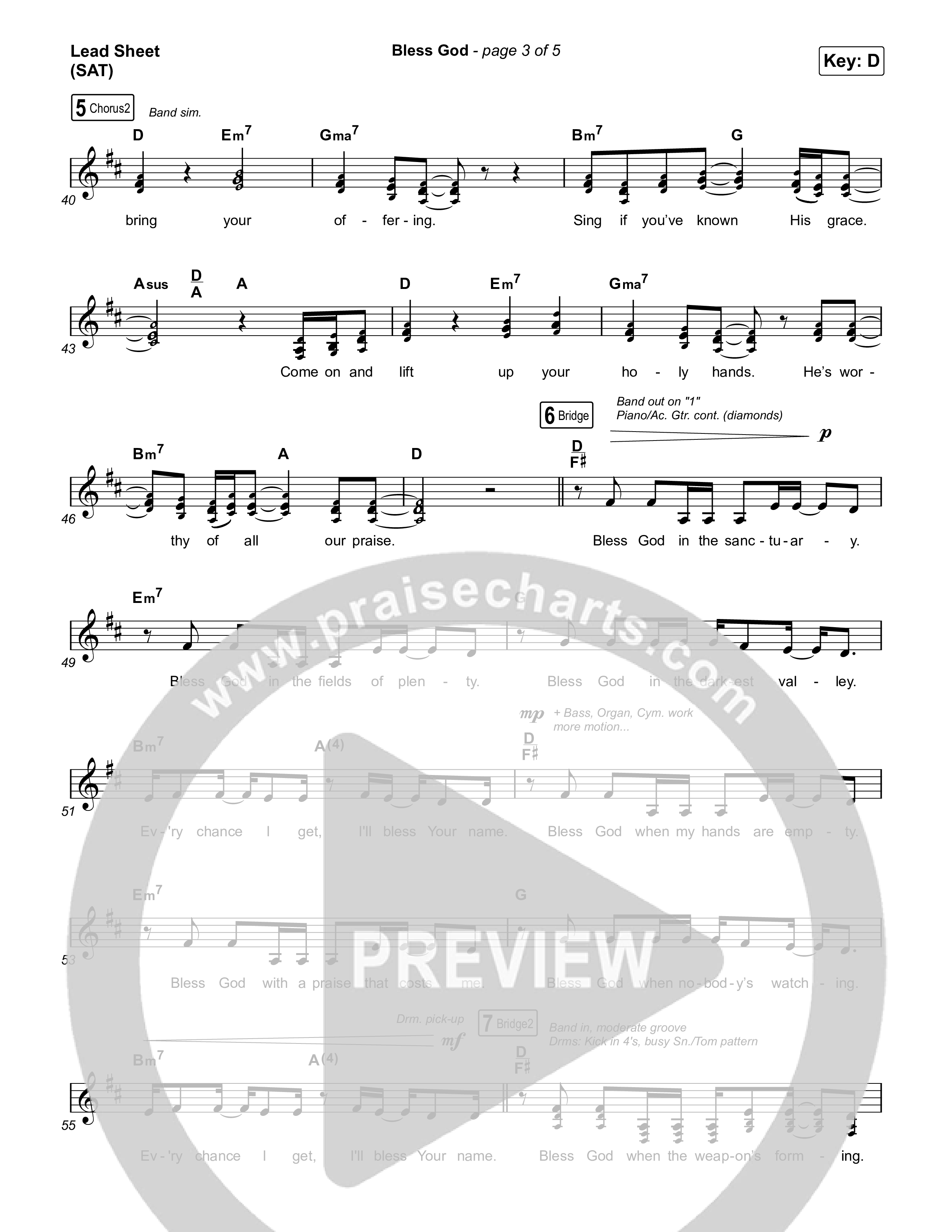 Bless God Lead Sheet (SAT) (Brooke Ligertwood)