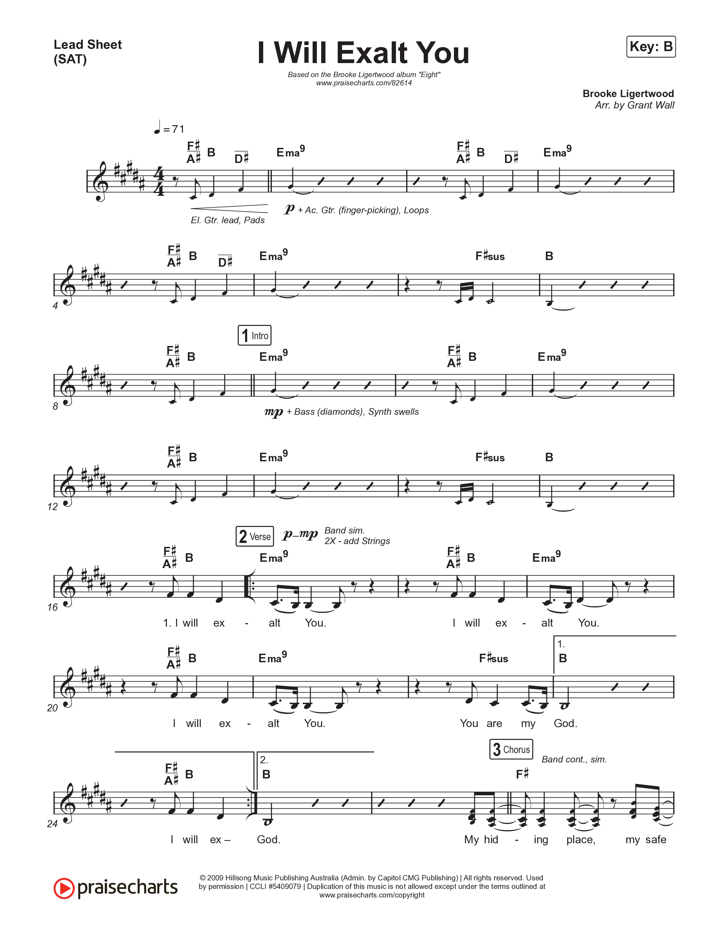 I Will Exalt You Lead Sheet (SAT) (Brooke Ligertwood)