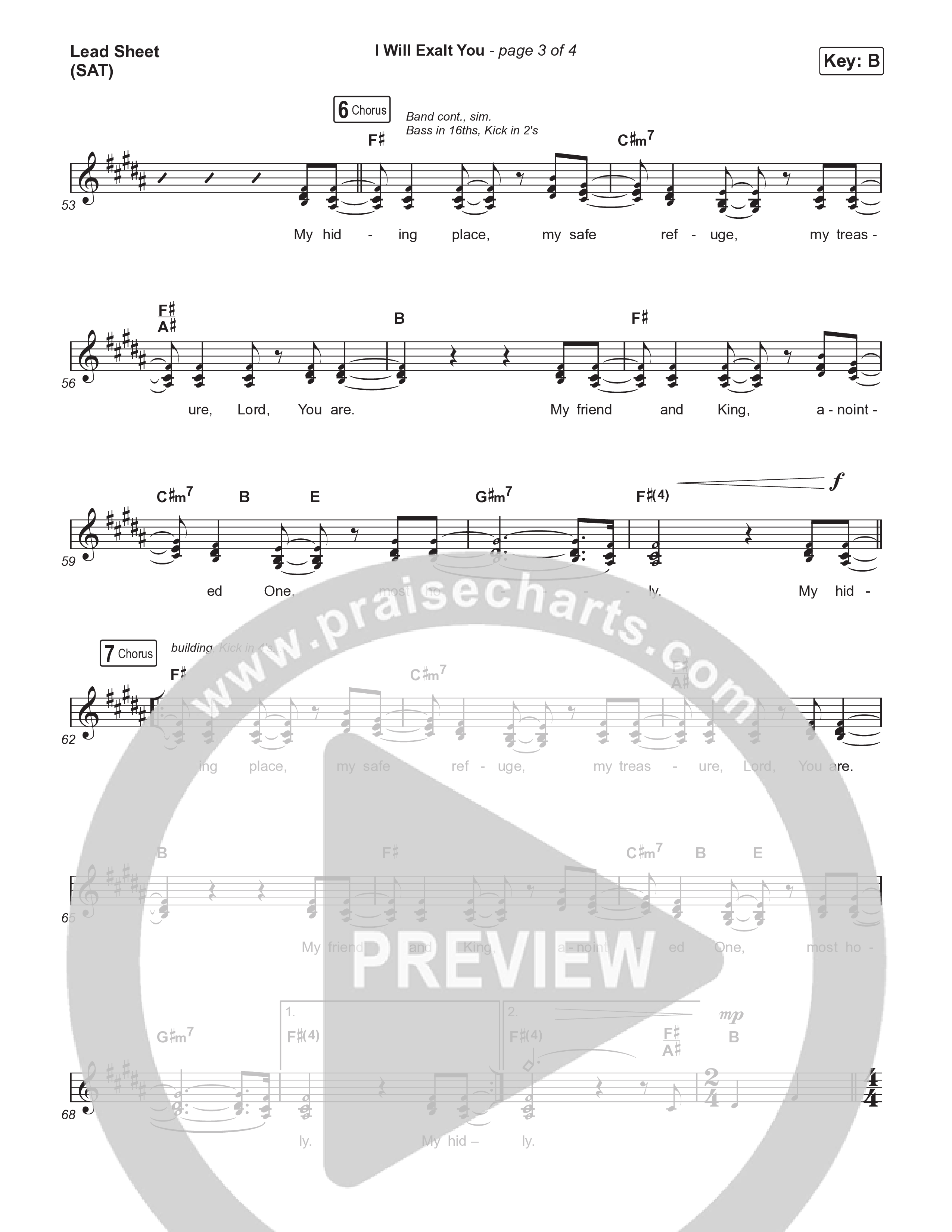 I Will Exalt You Lead Sheet (SAT) (Brooke Ligertwood)