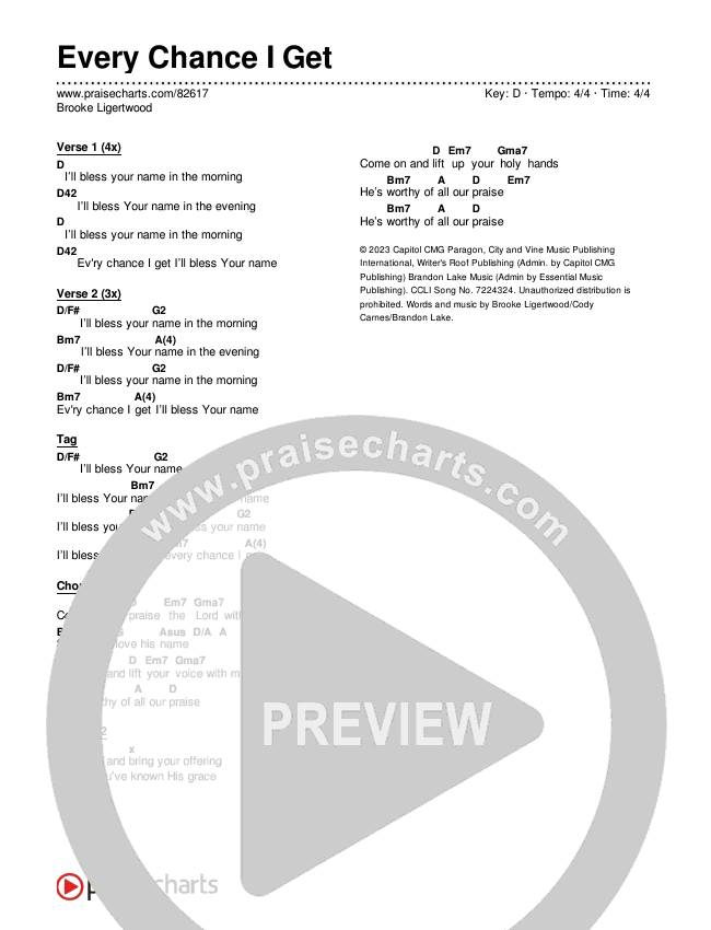 Every Chance I Get Chords & Lyrics (Brooke Ligertwood)