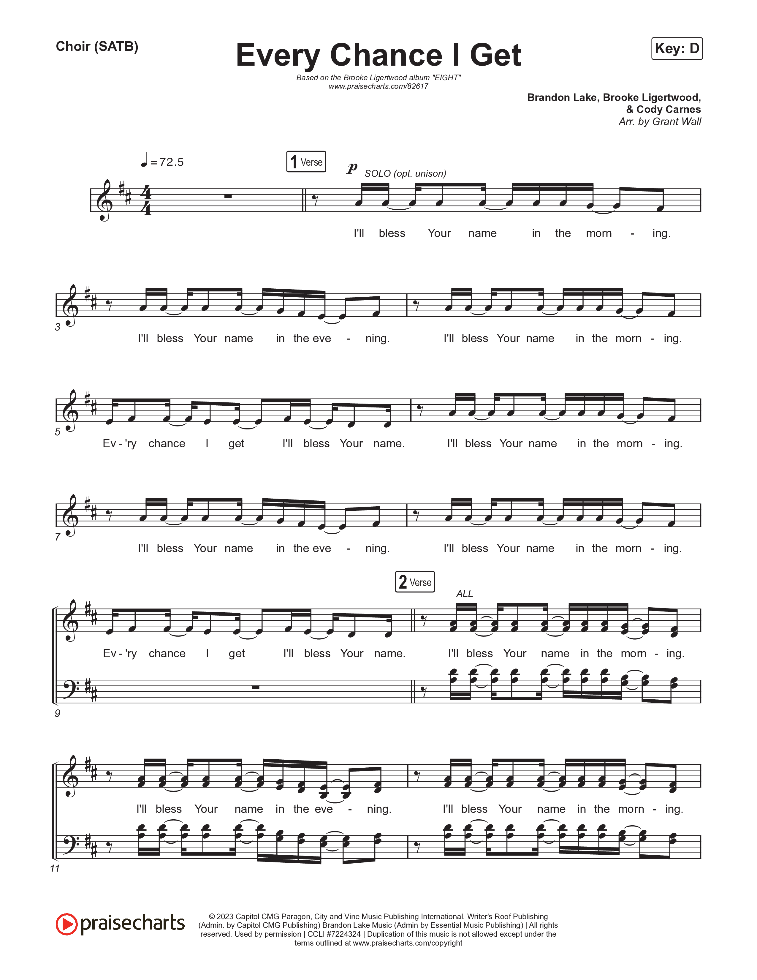 Every Chance I Get Choir Sheet (SATB) (Brooke Ligertwood)