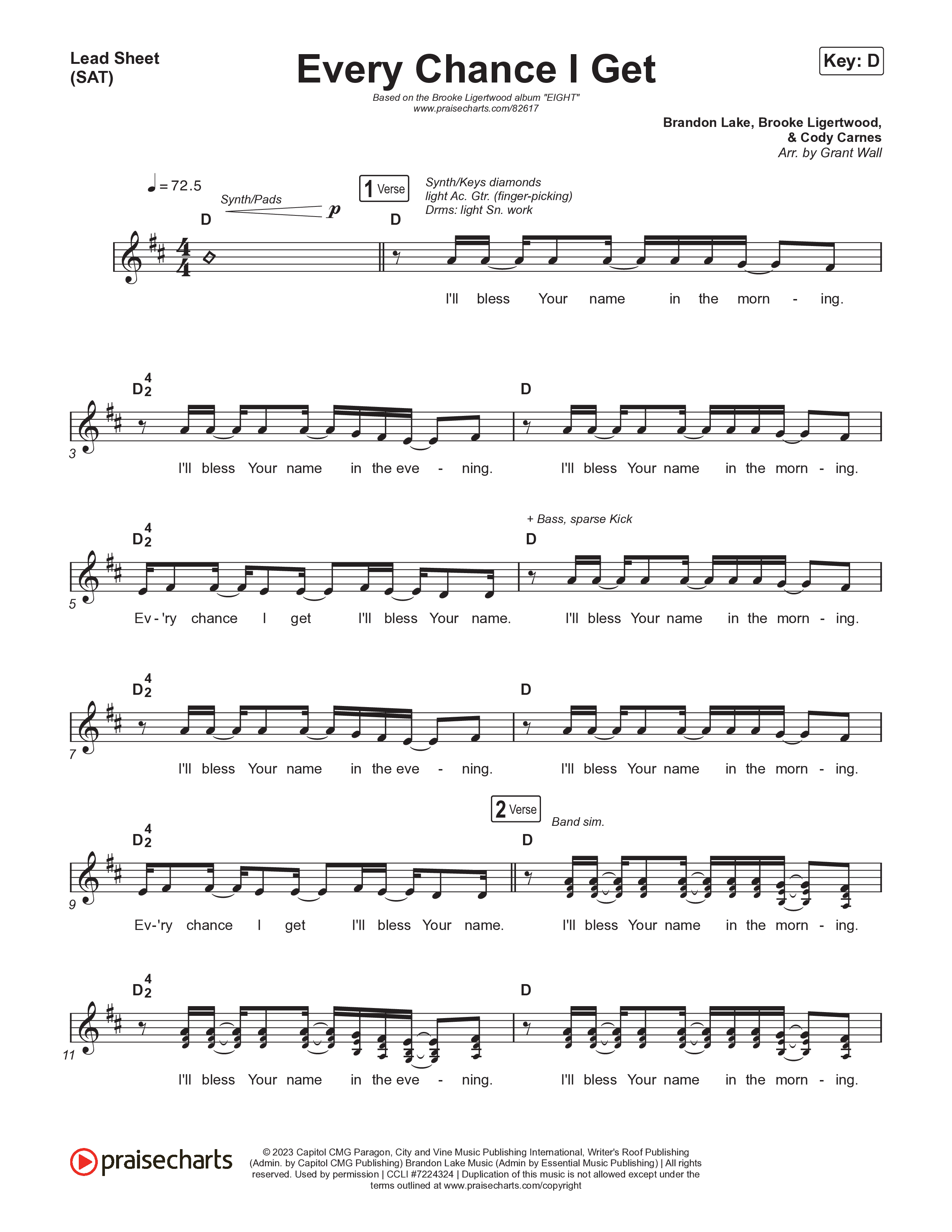 Every Chance I Get Lead Sheet (SAT) (Brooke Ligertwood)