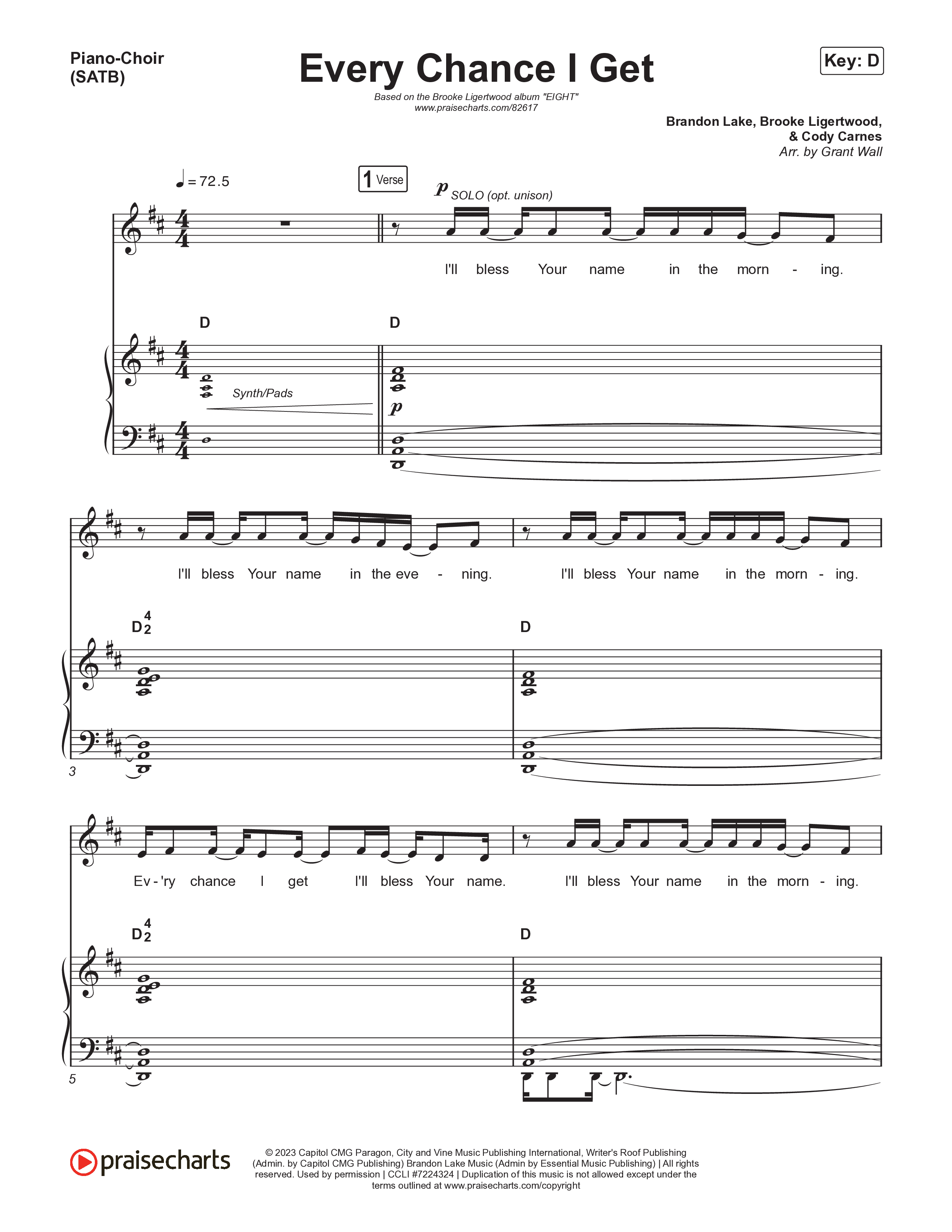 Every Chance I Get Piano/Vocal (SATB) (Brooke Ligertwood)