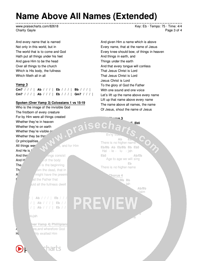 Name Above All Names (Extended) Chords & Lyrics (Charity Gayle)