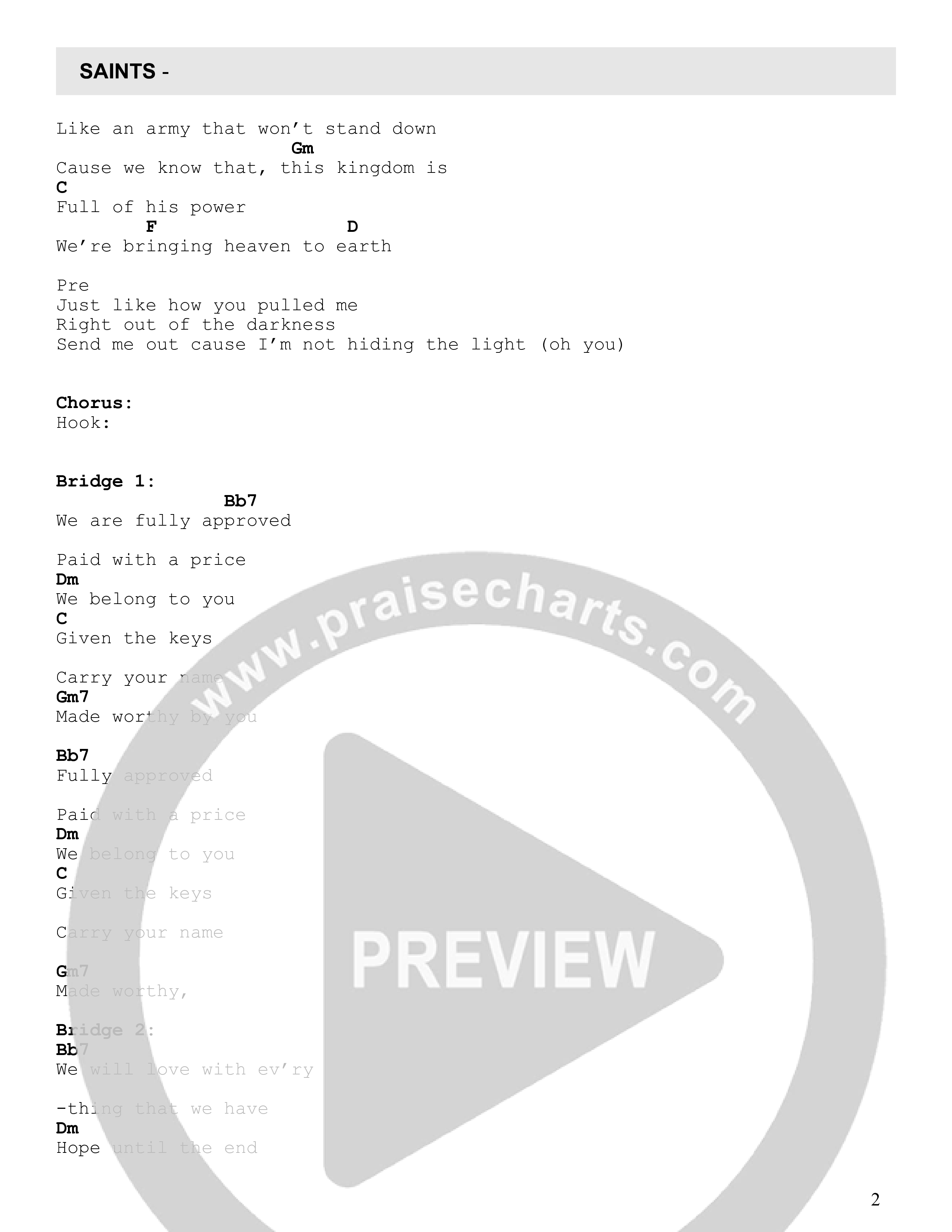 Saints (Live) Chord Chart (VOX GEN)