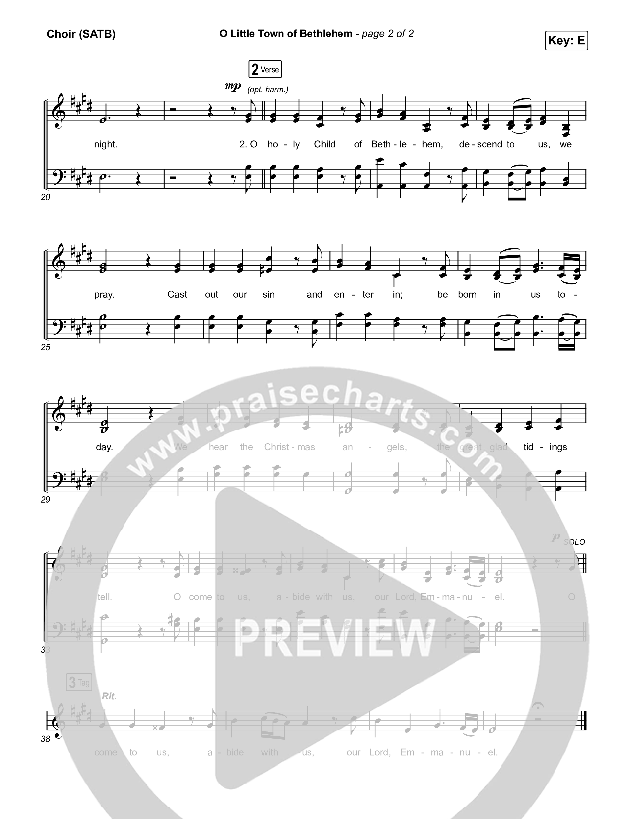 O Little Town of Bethlehem Choir Sheet (SATB) (Elevation Worship / Jonsal Barrientes)